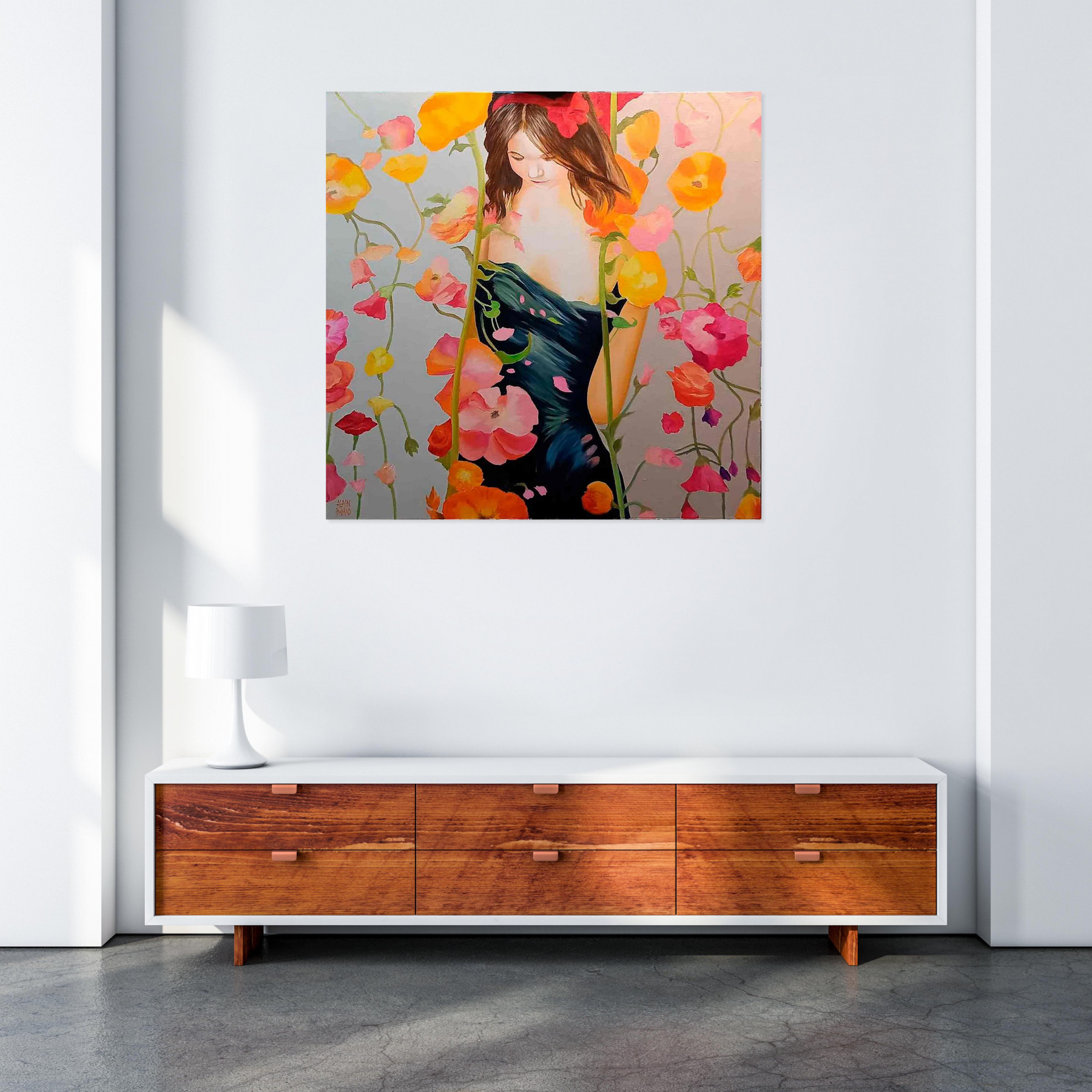 Alain Rolland, la jeune fille aux fleurs, painting - Artalistic online contemporary art buying and selling gallery
