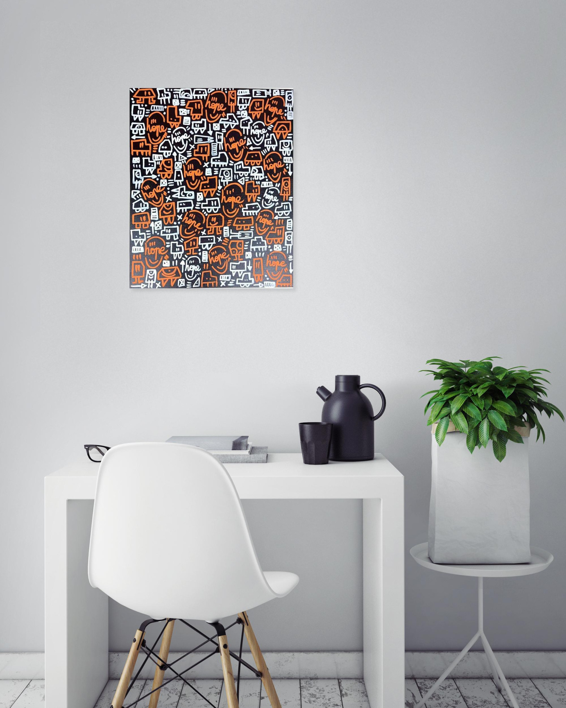 Mr Hope, Orange blanc, painting - Artalistic online contemporary art buying and selling gallery