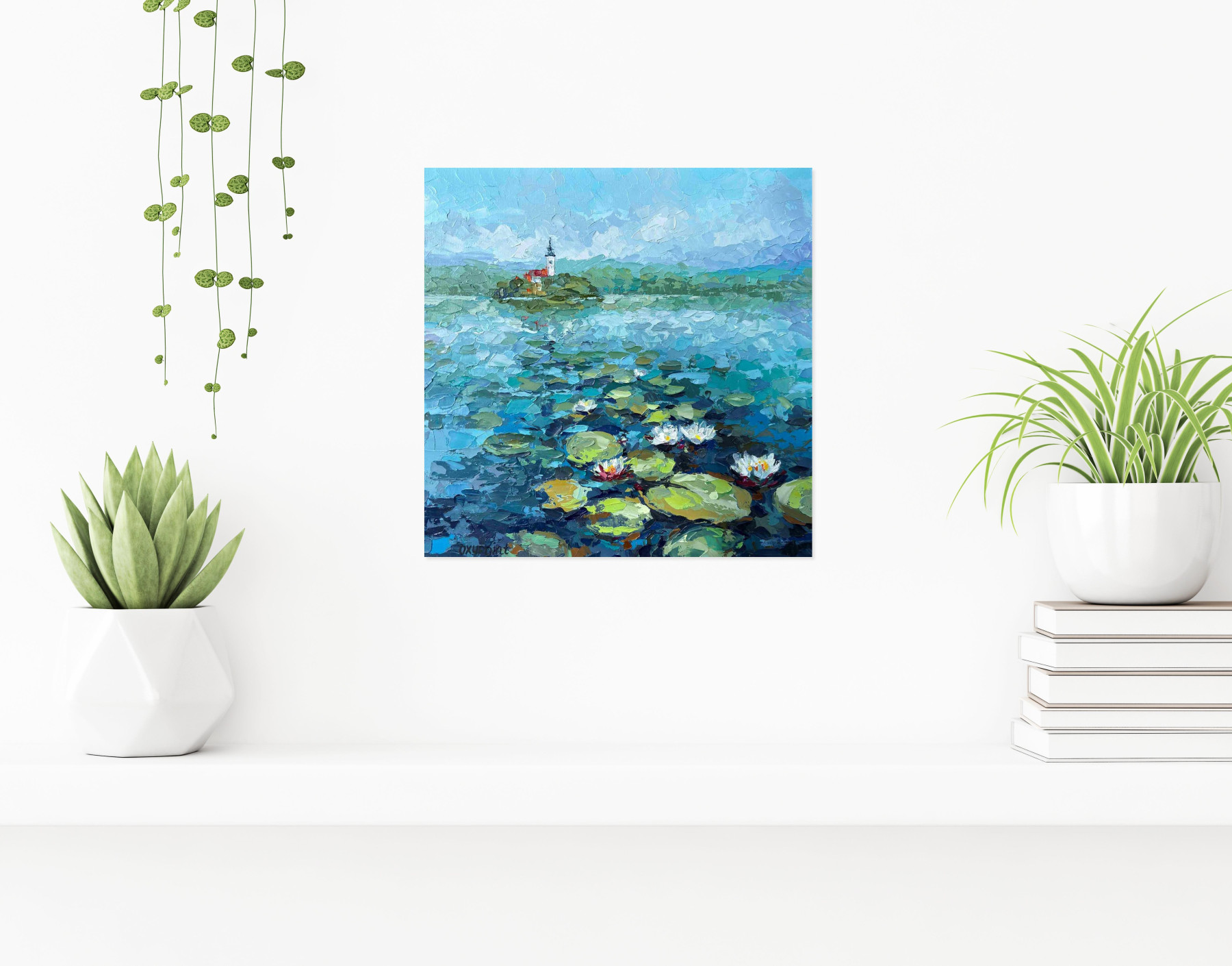 Oxypoint, Water lilies on Lake Bled, painting - Artalistic online contemporary art buying and selling gallery