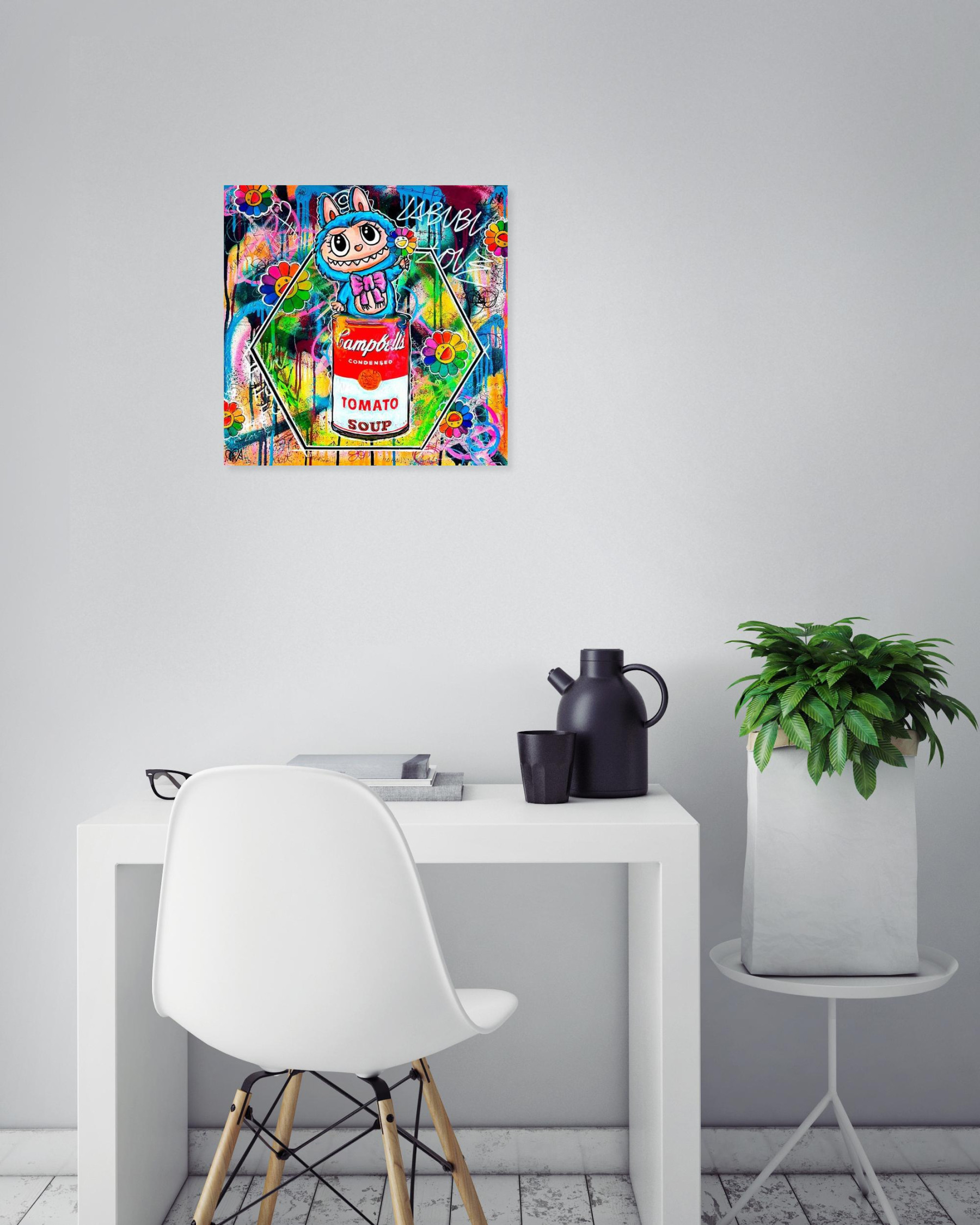 PVettese, Labubu X Campbell Soup Murakami, painting - Artalistic online contemporary art buying and selling gallery