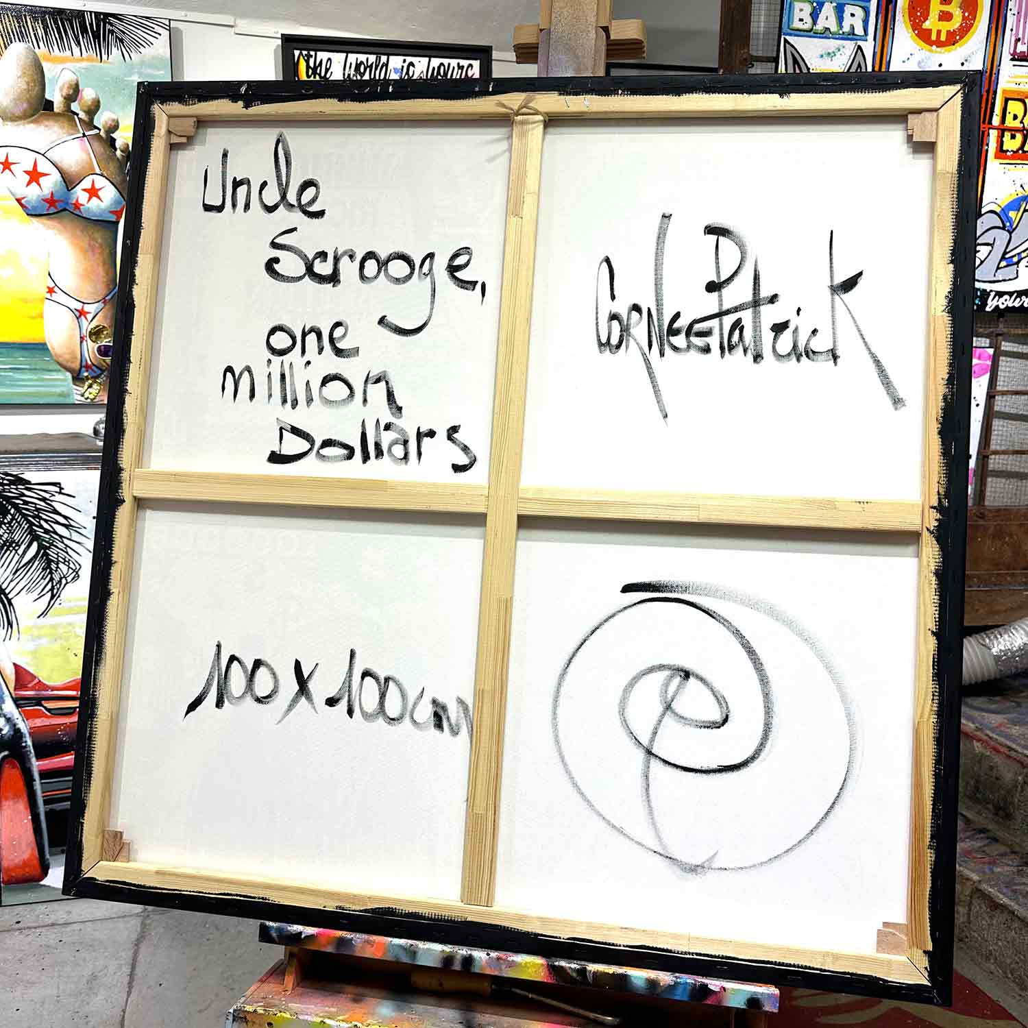 Patrick Cornee, Uncle Scrooge, one million dollars, Painting - Artalistic online contemporary art buying and selling gallery