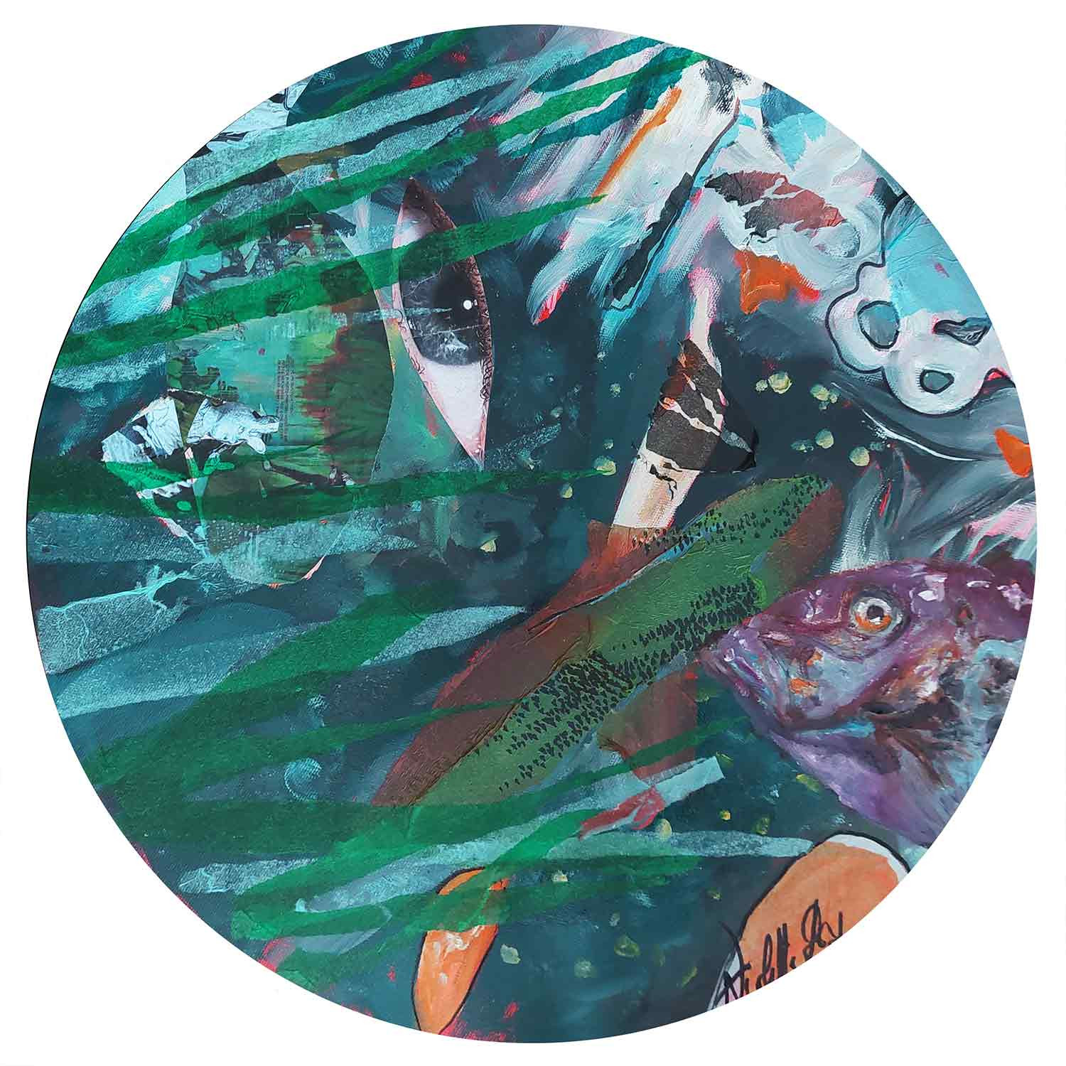 Anne-violette Goy, Poisson rond 11, Painting - Artalistic online contemporary art buying and selling gallery