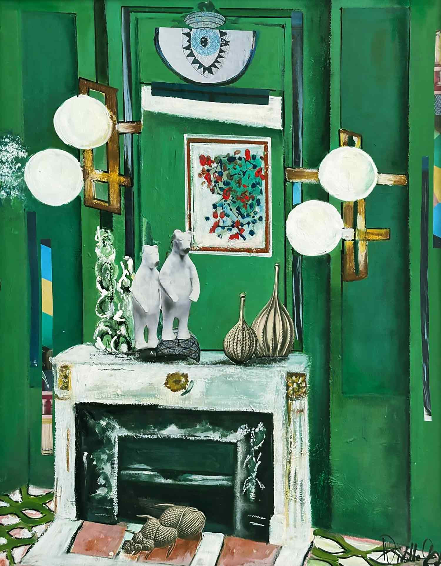 Anne-violette Goy, Interieur cheminée ours, Painting - Artalistic online contemporary art buying and selling gallery