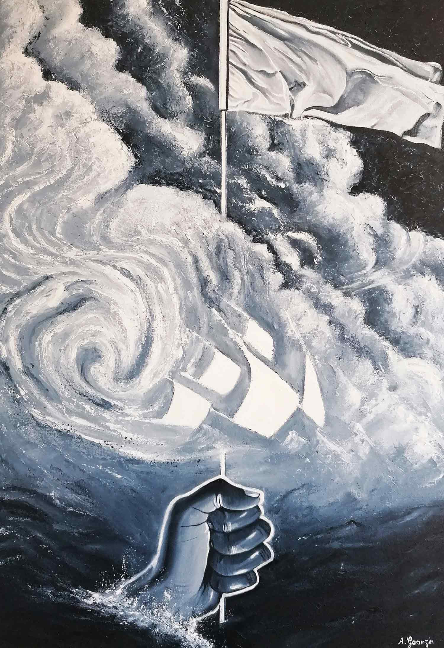 Aurélie Goarzin, White flag, Painting - Artalistic online contemporary art buying and selling gallery