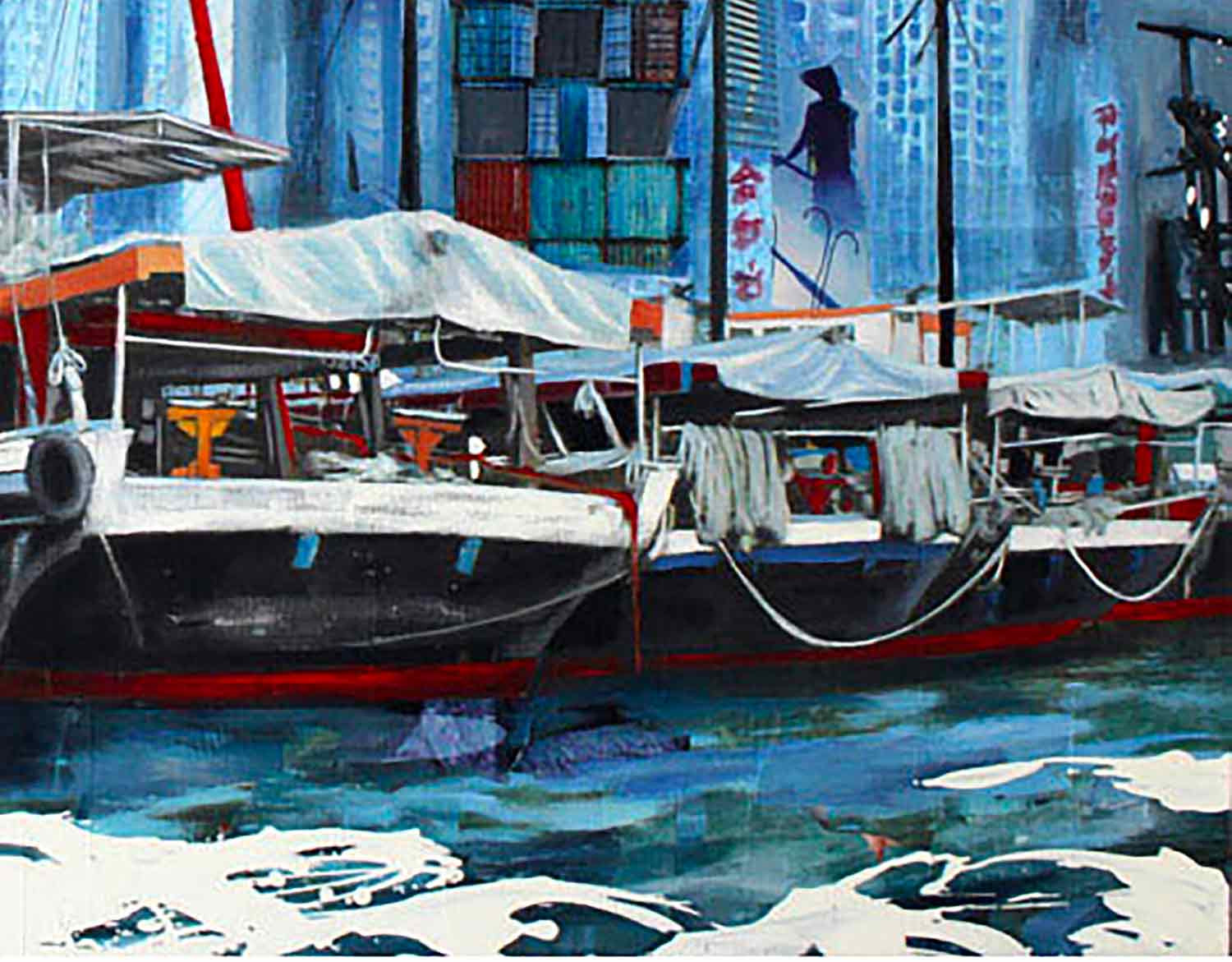 Nathalie Lemaitre, Les bateaux d'Aberdeen, painting - Artalistic online contemporary art buying and selling gallery