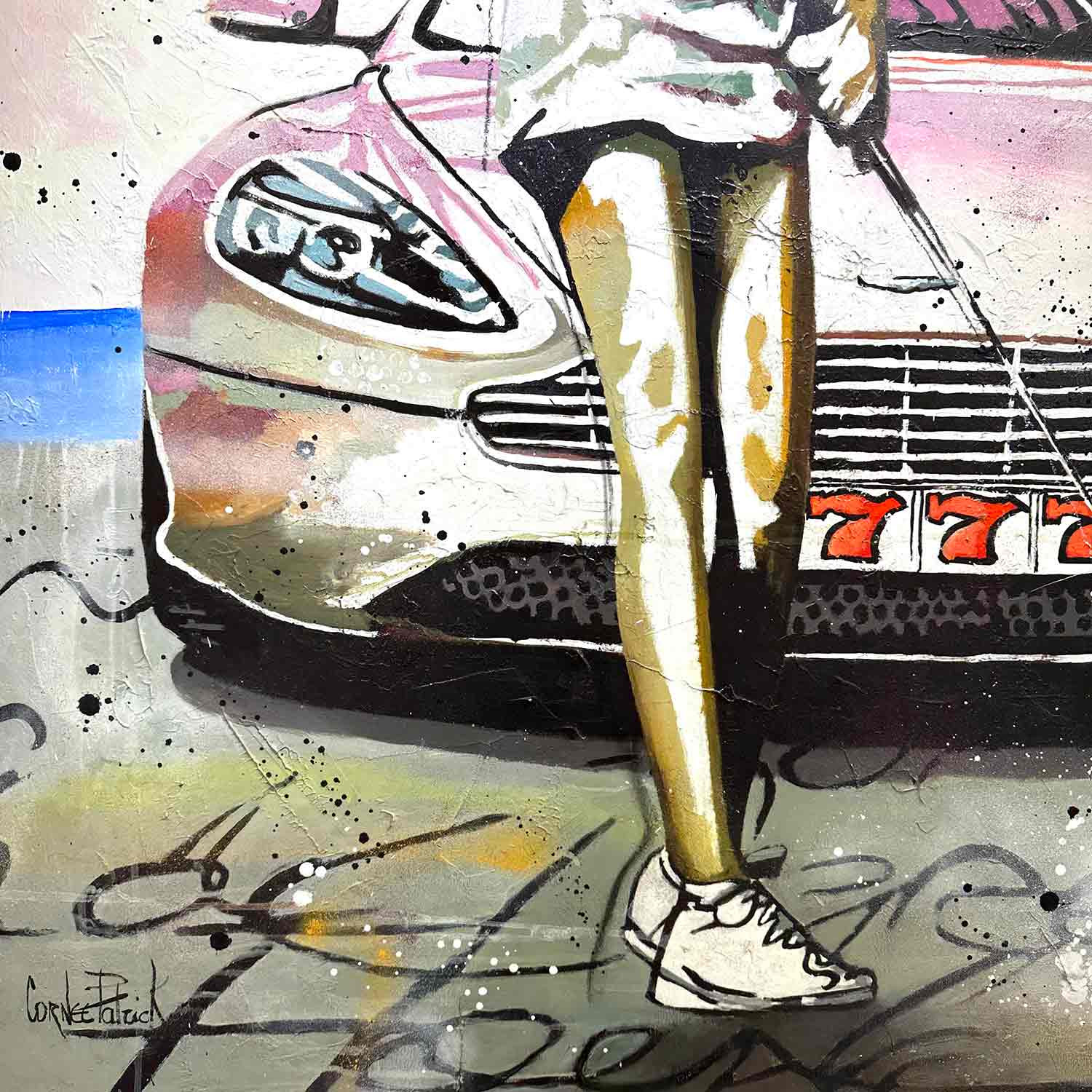 Patrick Cornée, Golf, the sea and my Aston Martin, painting - Artalistic online contemporary art buying and selling gallery