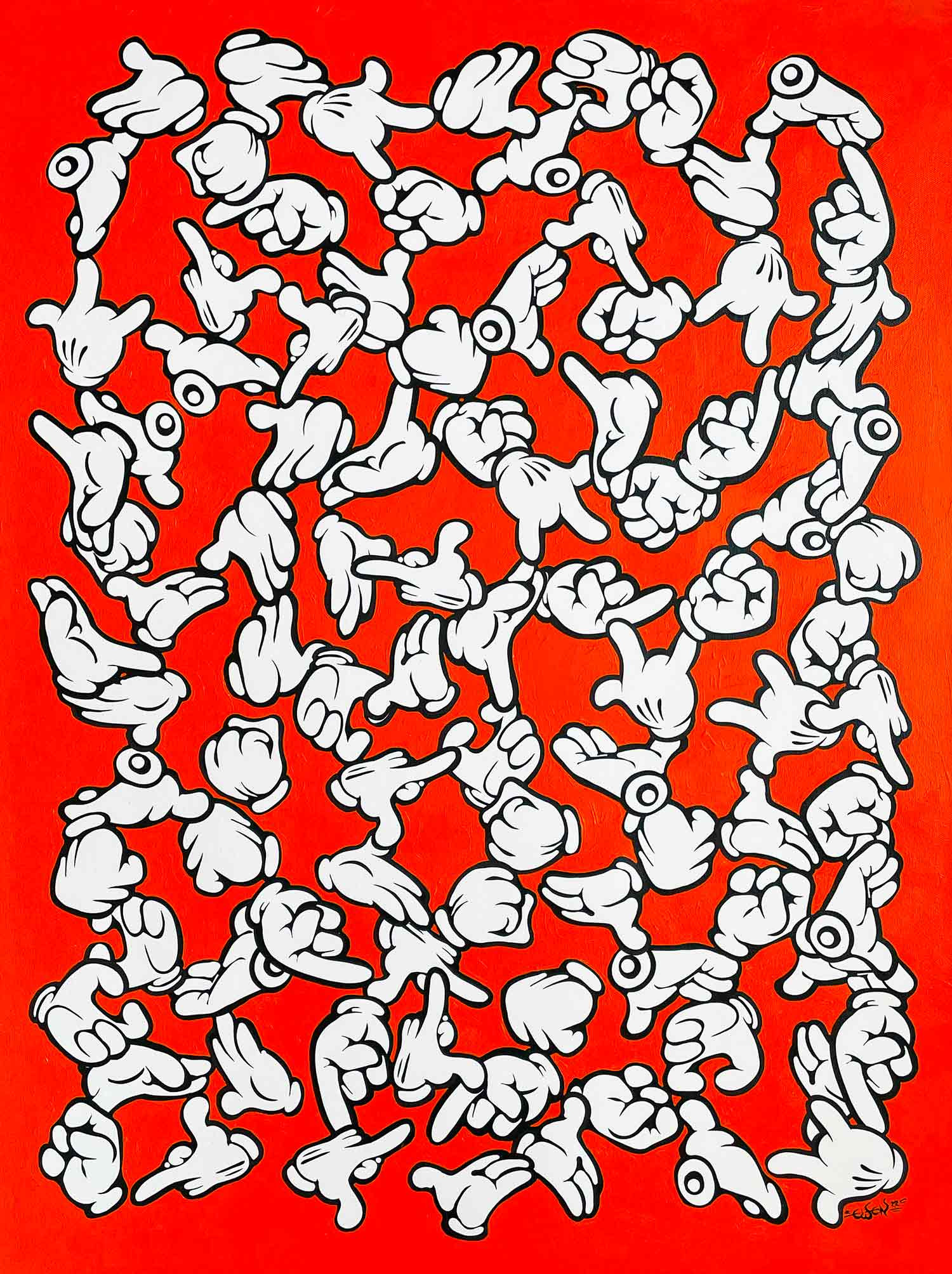 Ewen Gur, Funky orange hands, painting - Artalistic online contemporary art buying and selling gallery