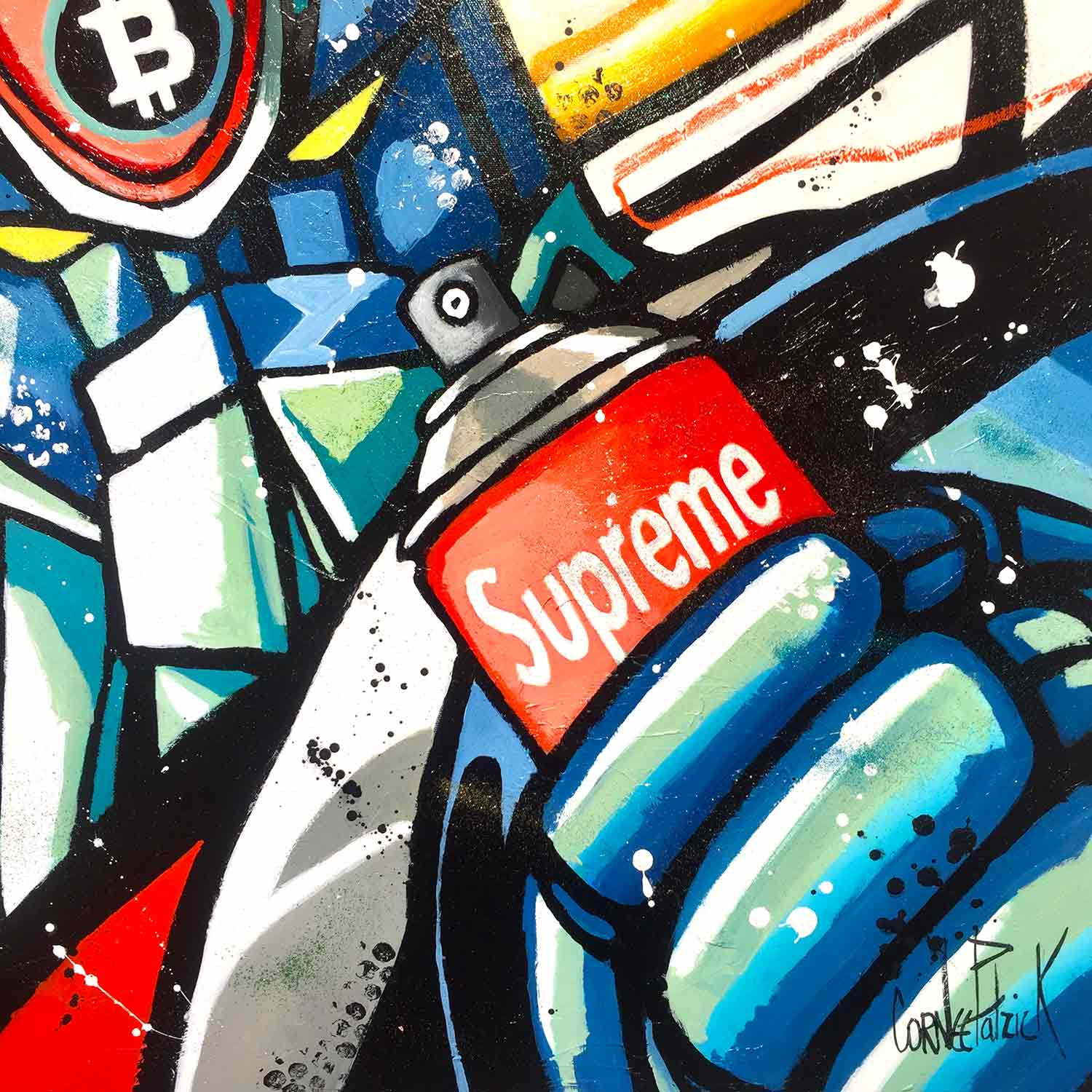 Patrick Cornée, Goldorak likes street art and bitcoin, painting - Artalistic online contemporary art buying and selling gallery