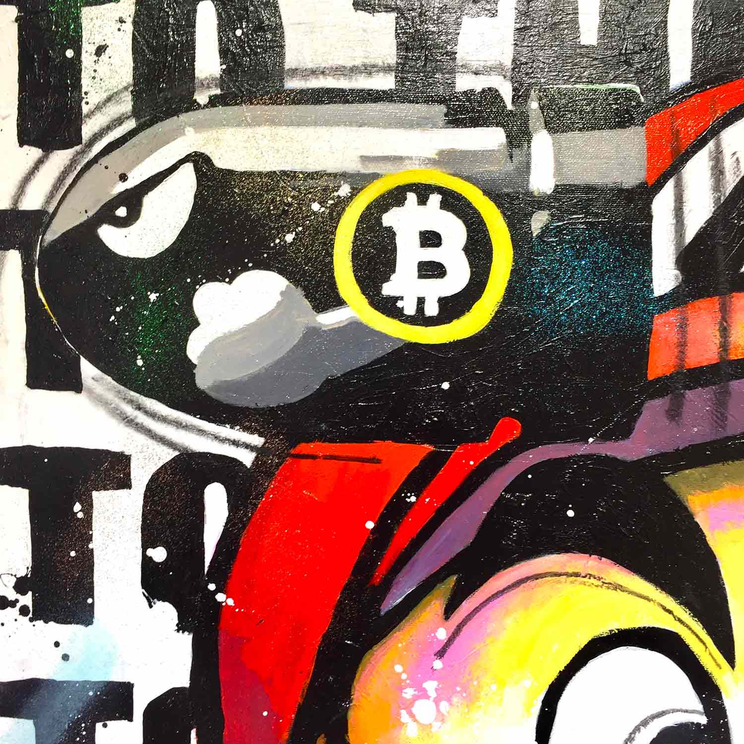 Patrick Cornée, Super Mario Bitcoin to the moon, painting - Artalistic online contemporary art buying and selling gallery