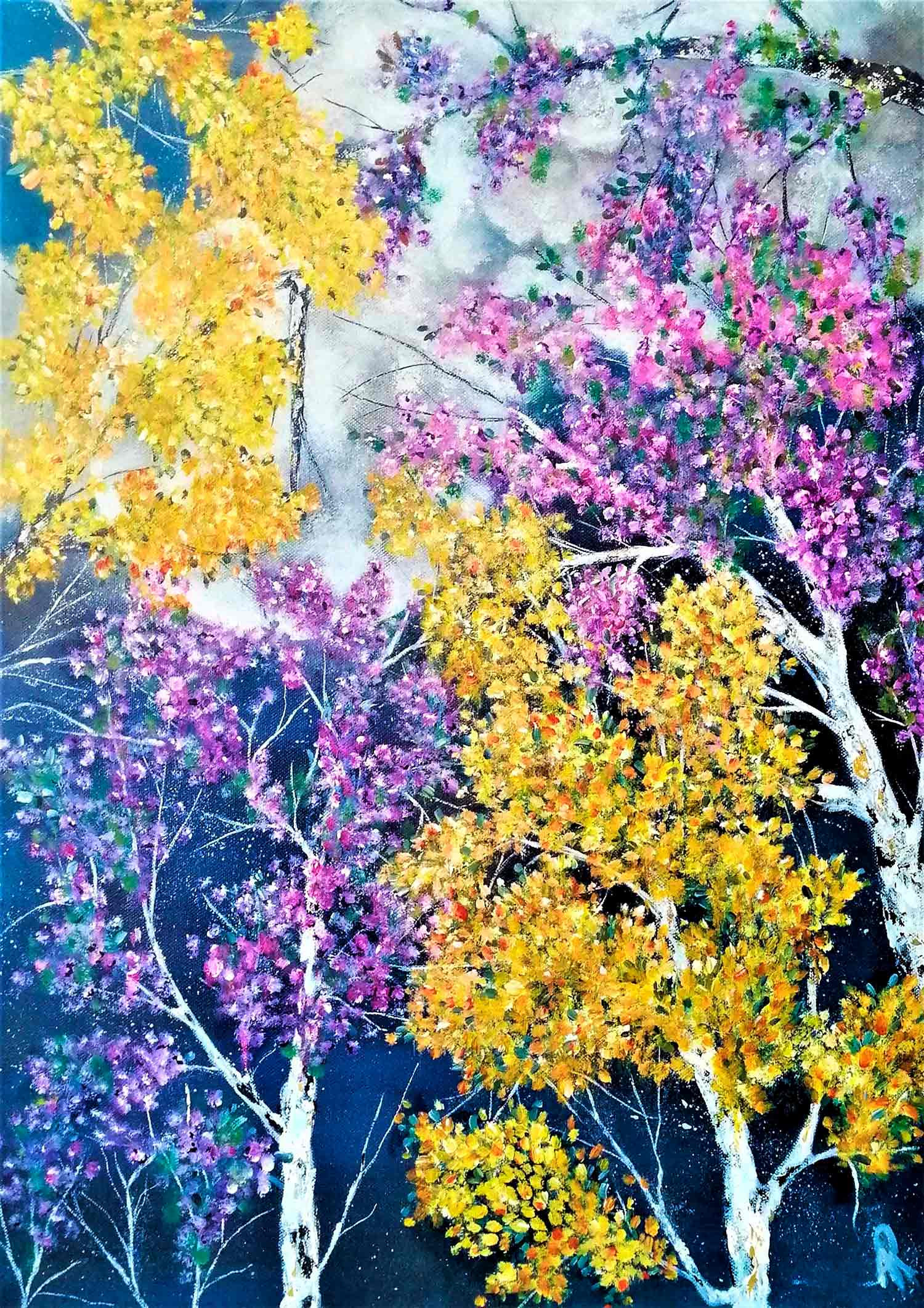 Anne Robin, lune fleurie, painting - Artalistic online contemporary art buying and selling gallery