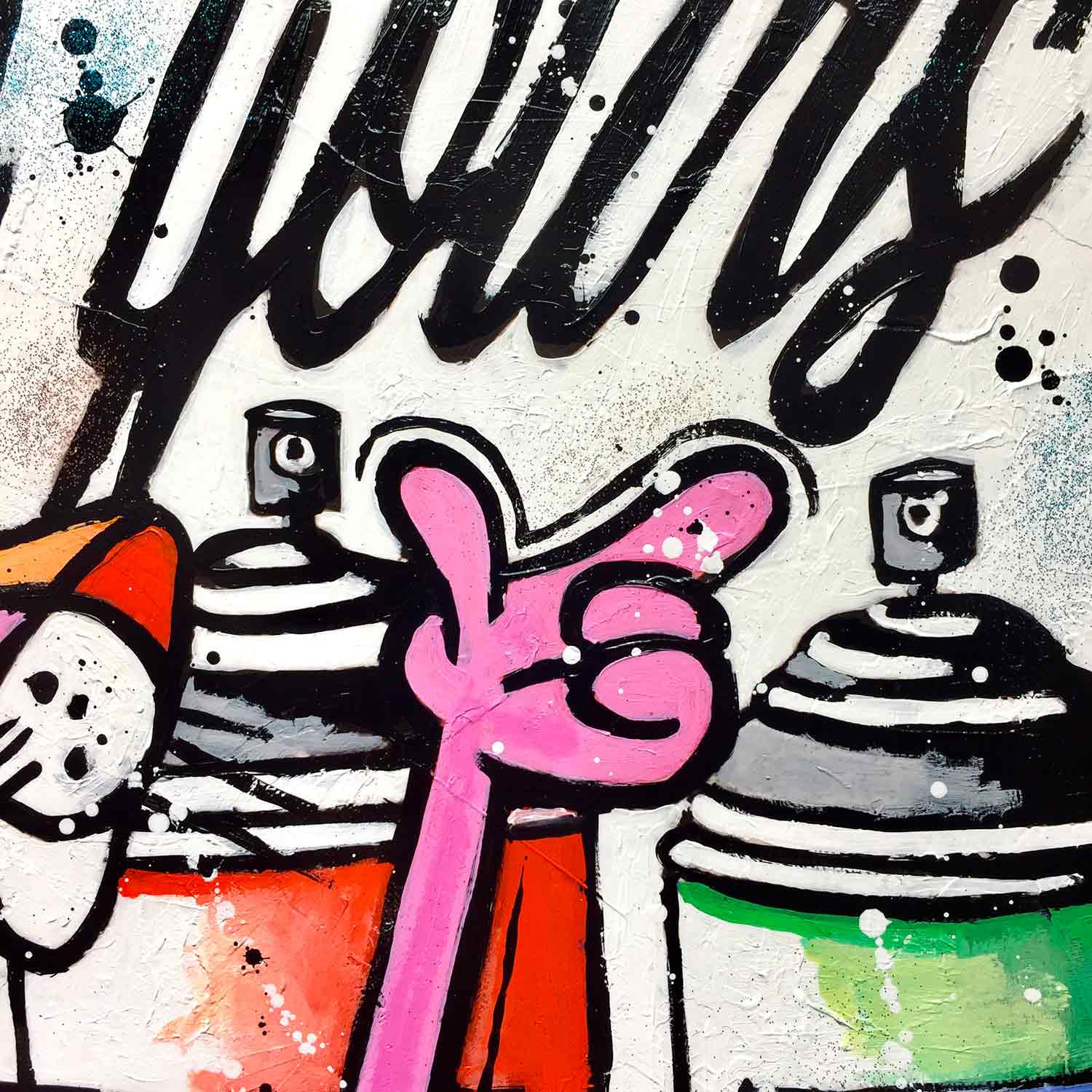 Patrick Cornée, the pink Panther is happy, painting - Artalistic online contemporary art buying and selling gallery