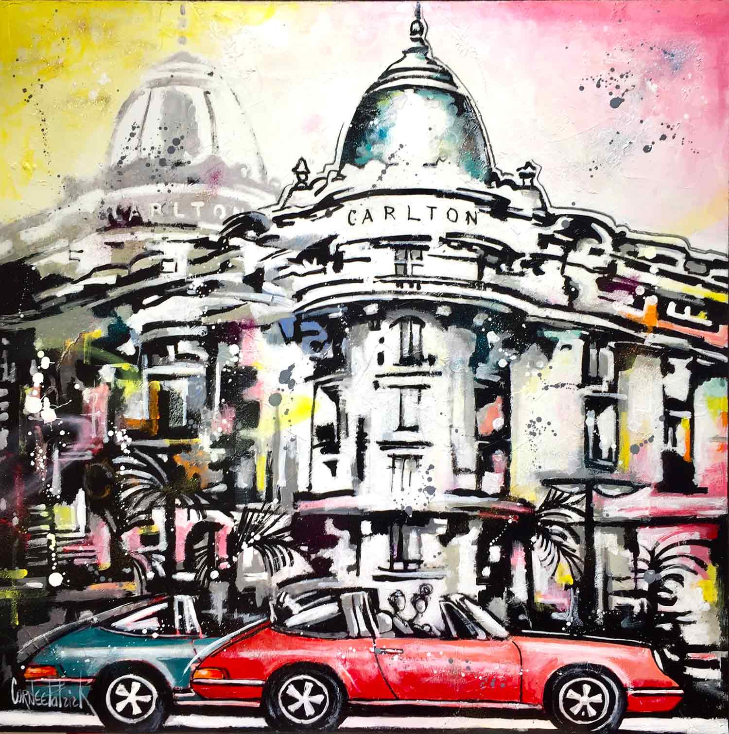 Patrick Cornée, Lovers in red Porsche 911, painting - Artalistic online contemporary art buying and selling gallery