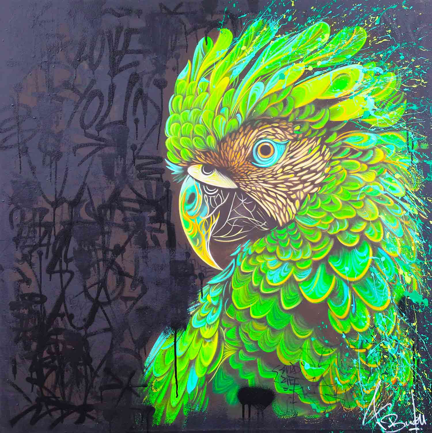 Vincent Bardou, The grace of the green parrot, painting - Artalistic online contemporary art buying and selling gallery
