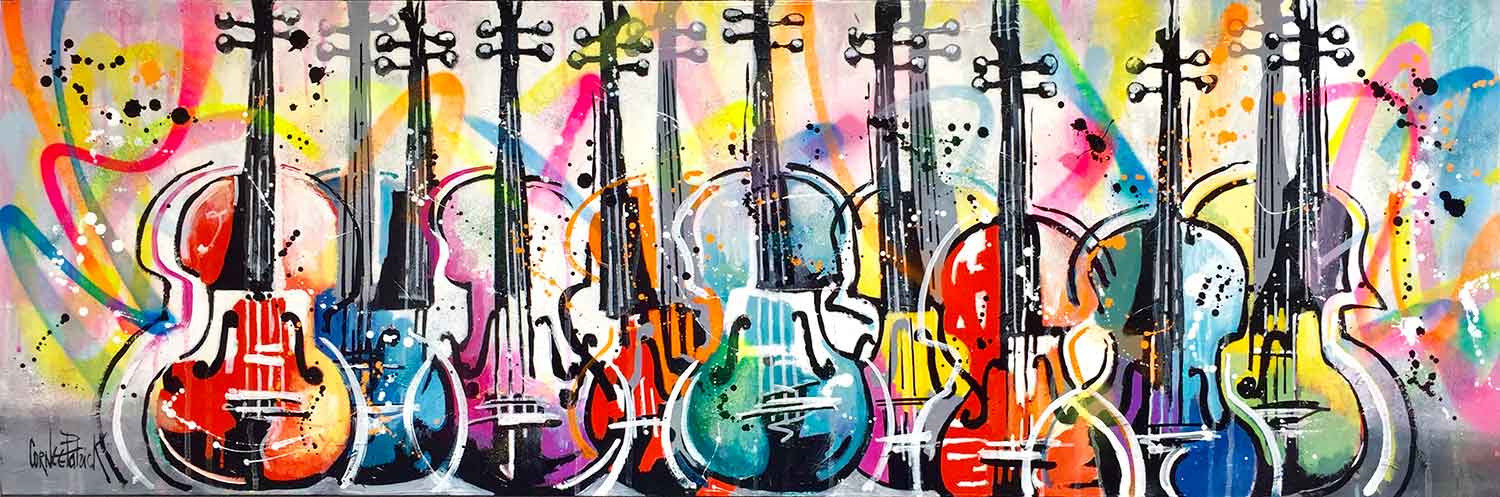 Patrick Cornée, Happy pop violins, painting - Artalistic online contemporary art buying and selling gallery