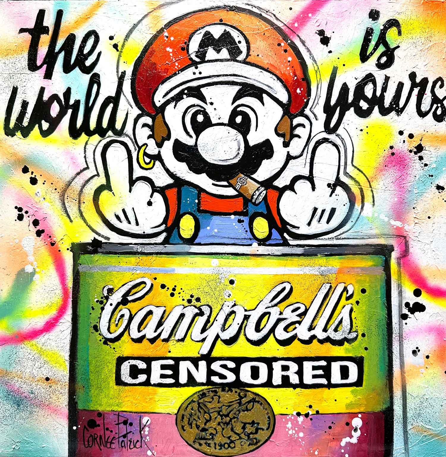 Patrick Cornée, Mario Bros loves Campbell's soup, painting - Artalistic online contemporary art buying and selling gallery