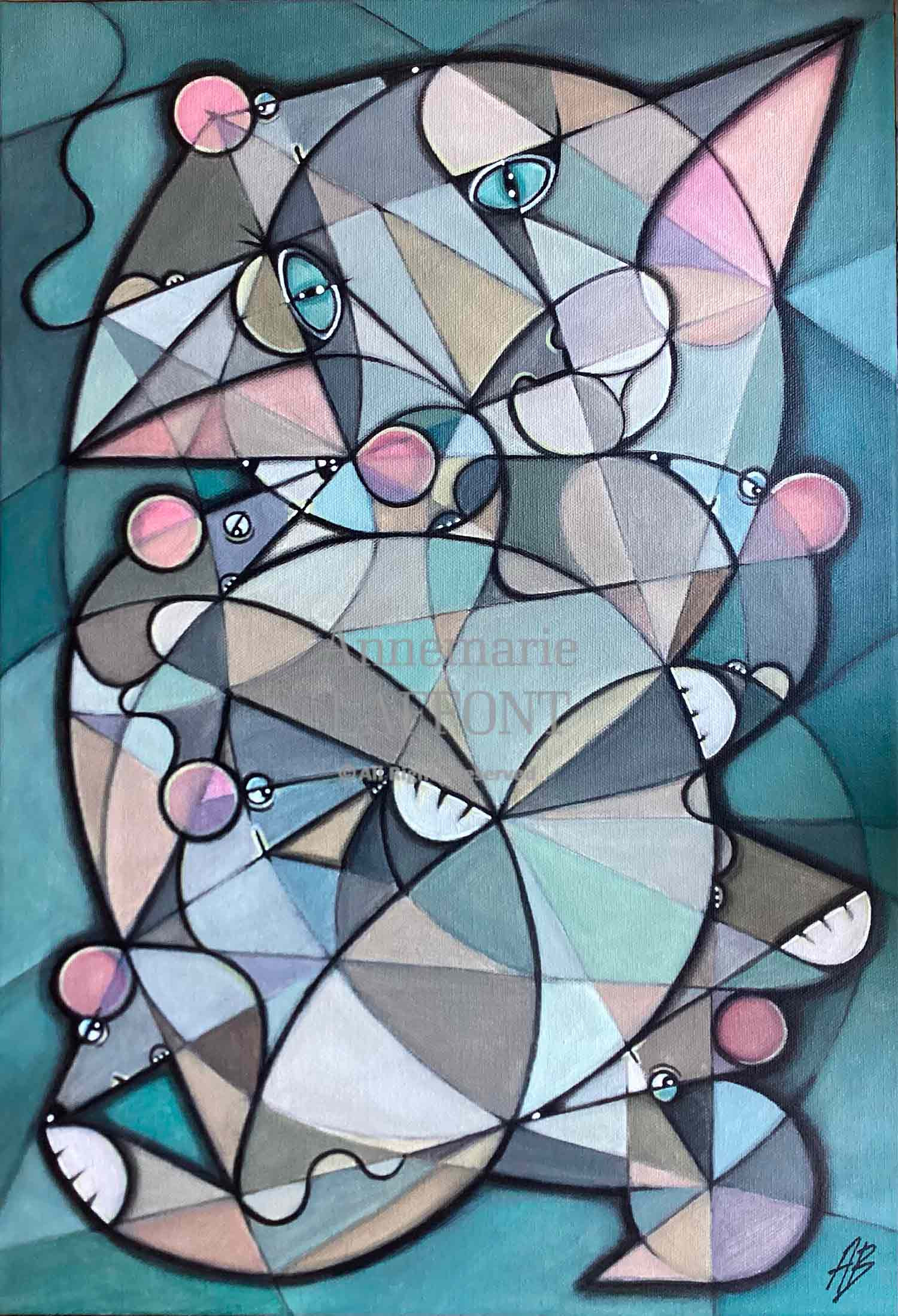 Annemarie Laffont, chat et souris, painting - Artalistic online contemporary art buying and selling gallery