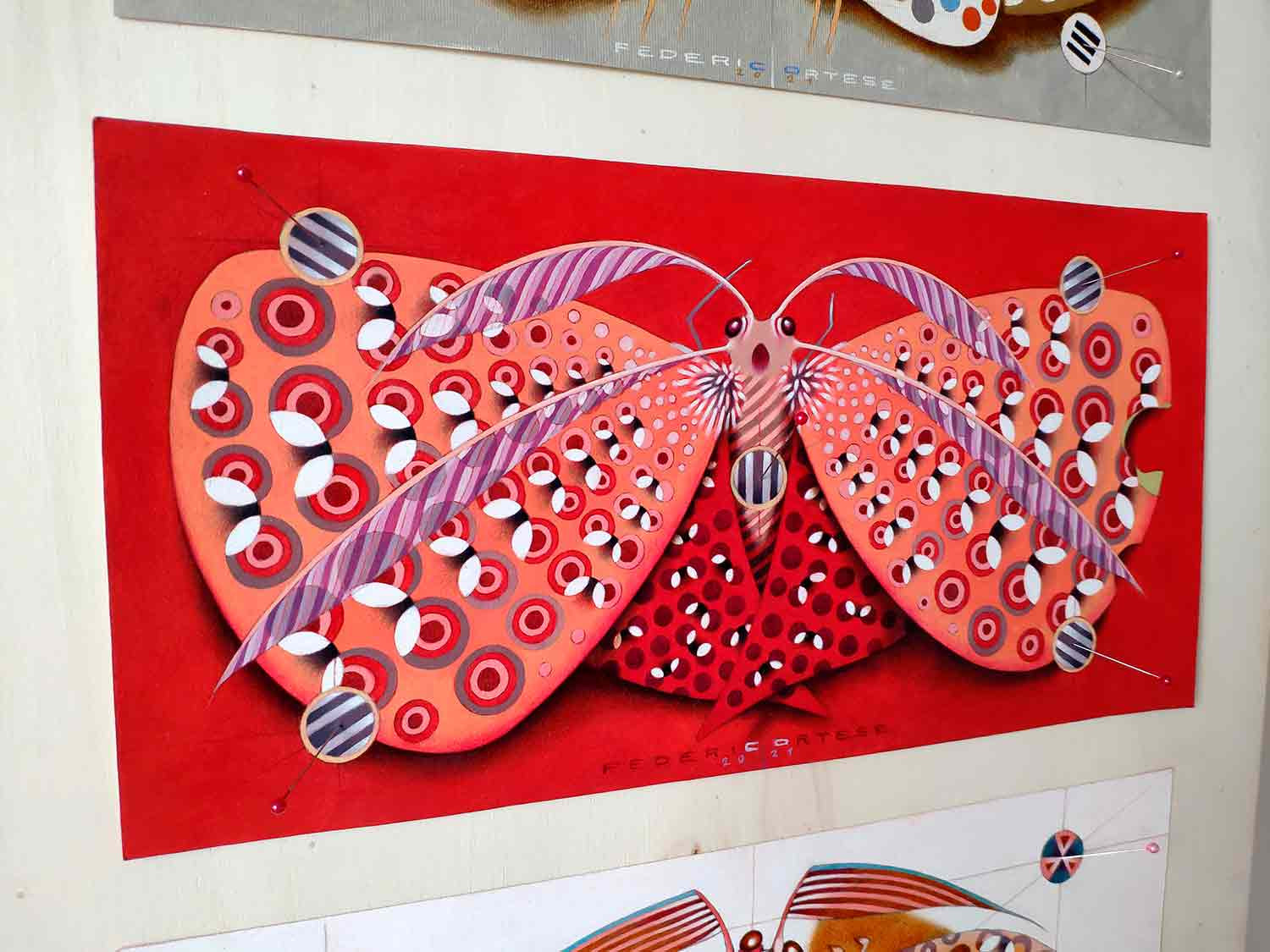 Federico Cortese, Chromatic butterfly red, painting - Artalistic online contemporary art buying and selling gallery