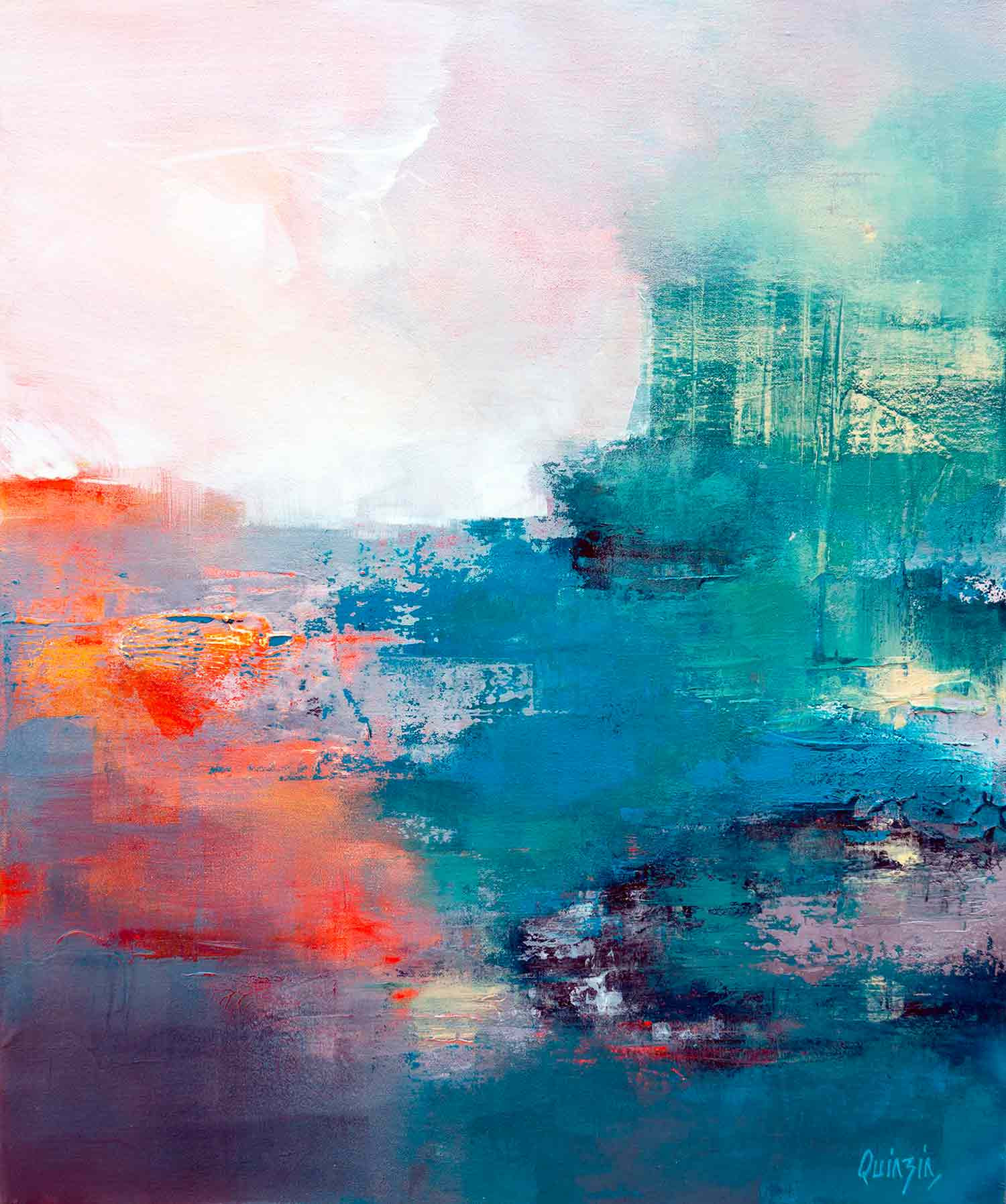 Marianne Quinzin, Orange on the coast, painting - Artalistic online contemporary art buying and selling gallery