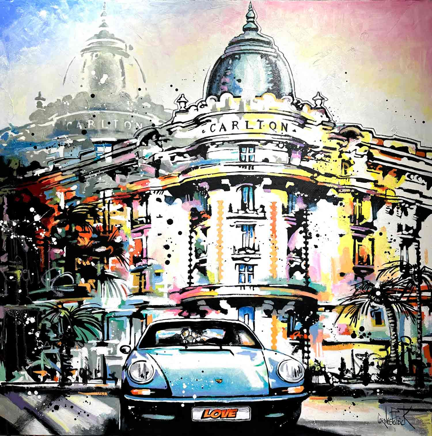 Patrick Cornée, Two lovers in a Porsche 911, painting - Artalistic online contemporary art buying and selling gallery