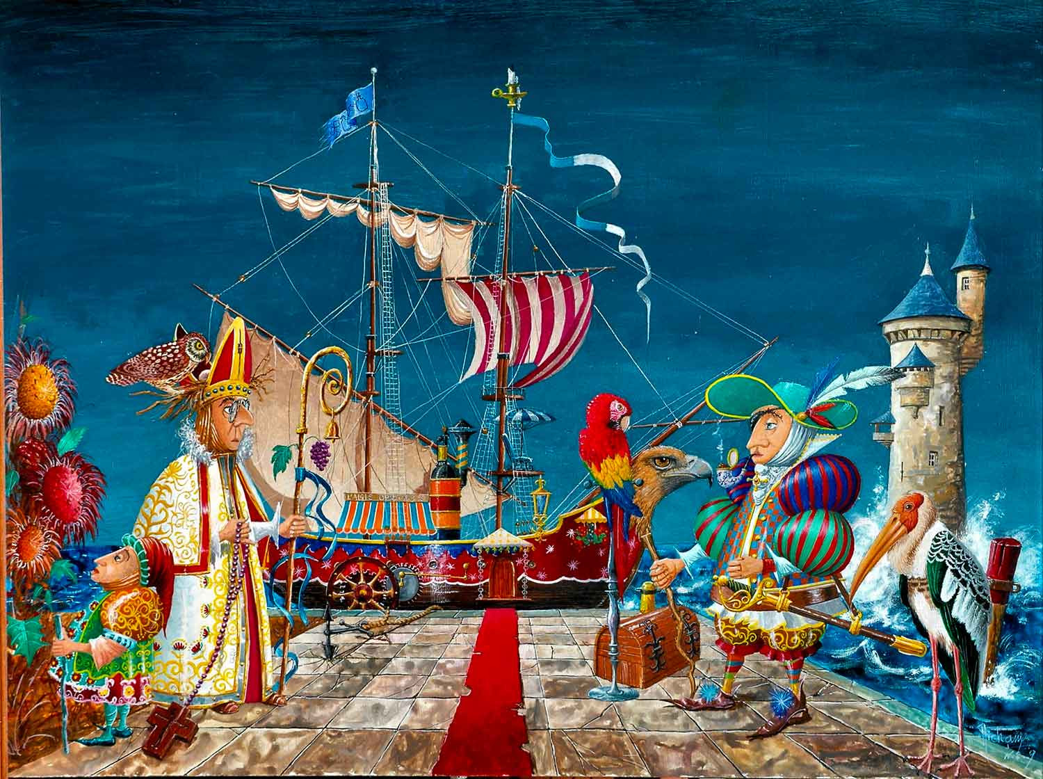 Michel Michaux, Saint Tior bénissant le départ d'Olivier, painting - Artalistic online contemporary art buying and selling gallery