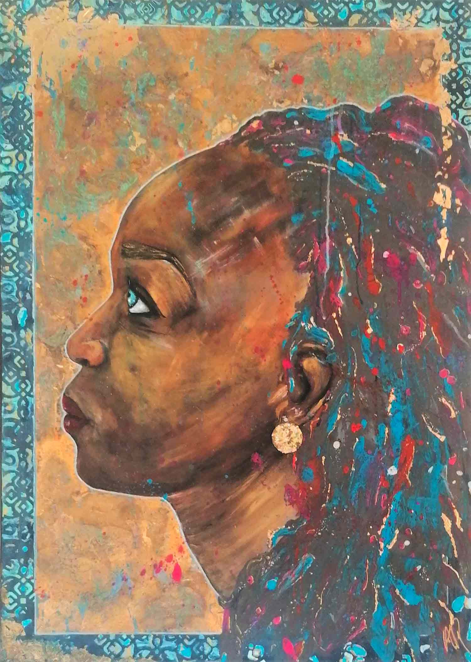 Anne Robin, Golden, black and blue, painting - Artalistic online contemporary art buying and selling gallery