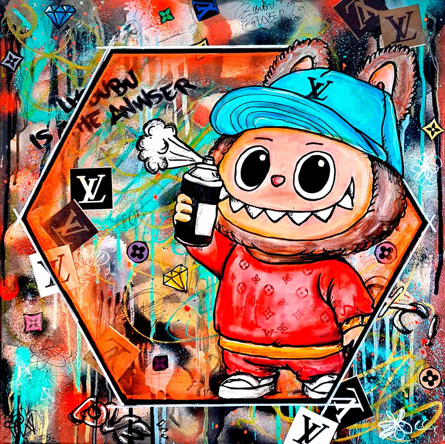 PVettese, Labubu X Street Art Louis Vuitton, painting - Artalistic online contemporary art buying and selling gallery