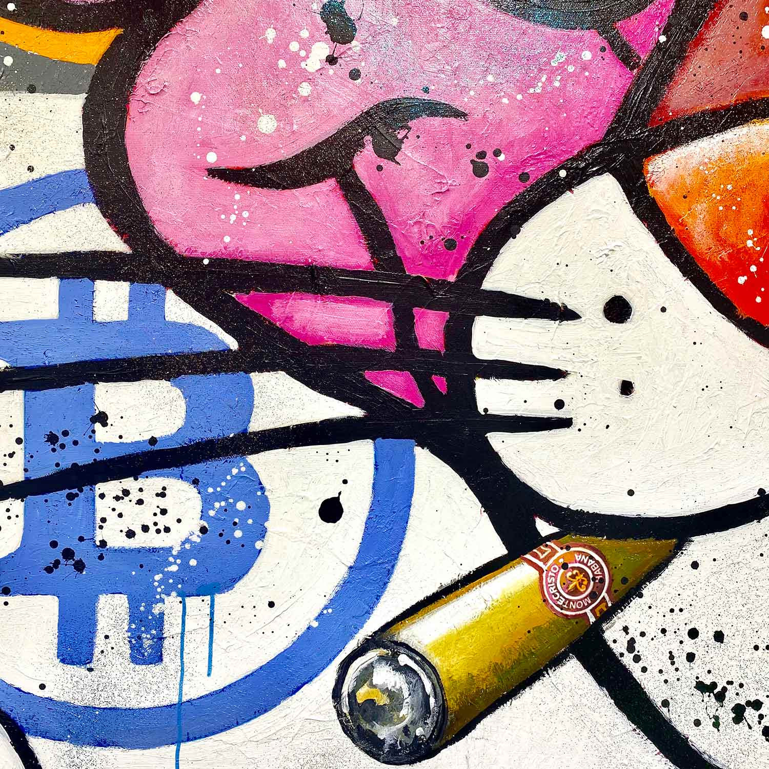 Patrick Cornée, Pink panther likes Bitcoins, painting - Artalistic online contemporary art buying and selling gallery
