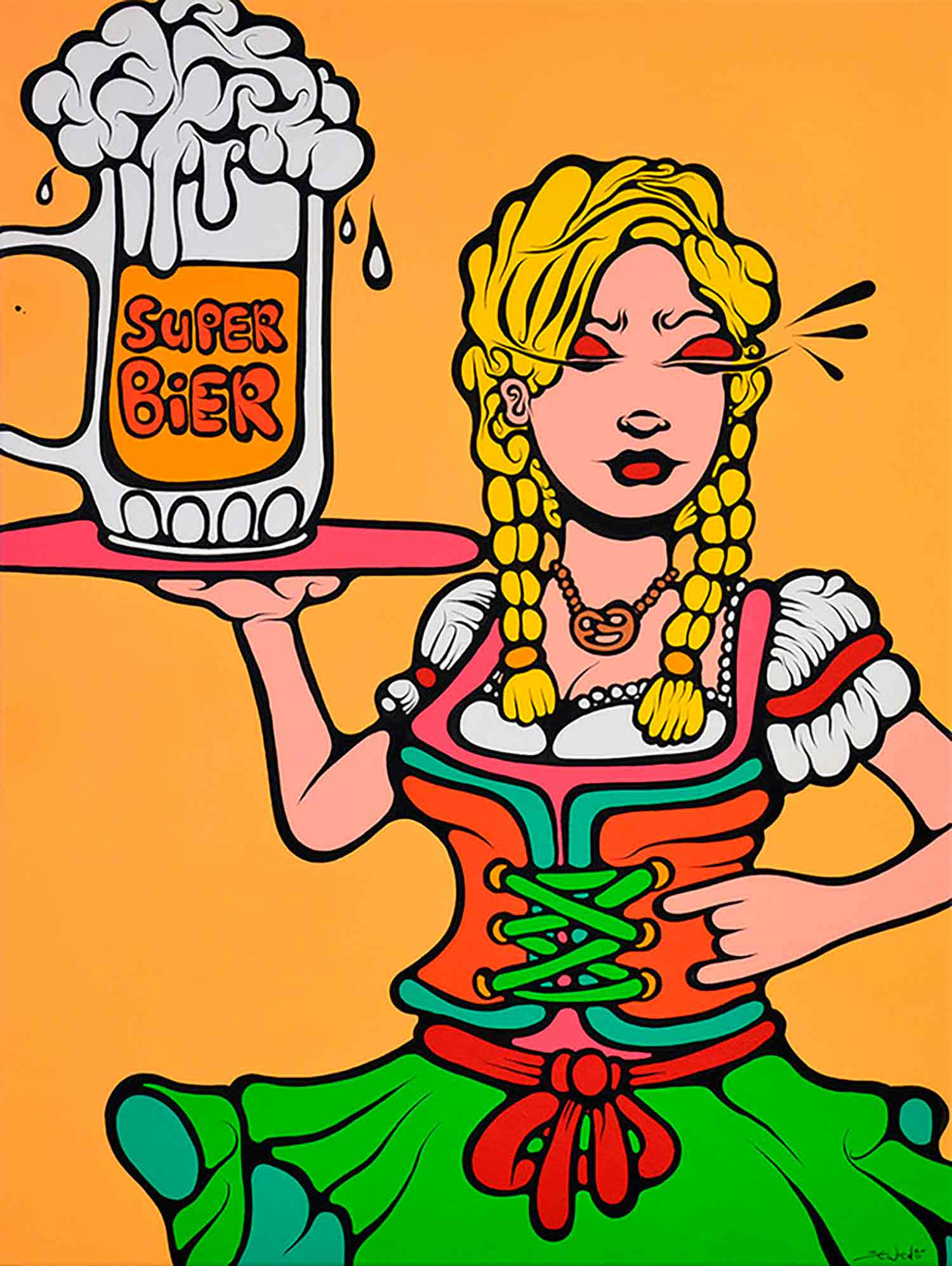 Ewen Gur, Pop Dirndl Orange, painting - Artalistic online contemporary art buying and selling gallery