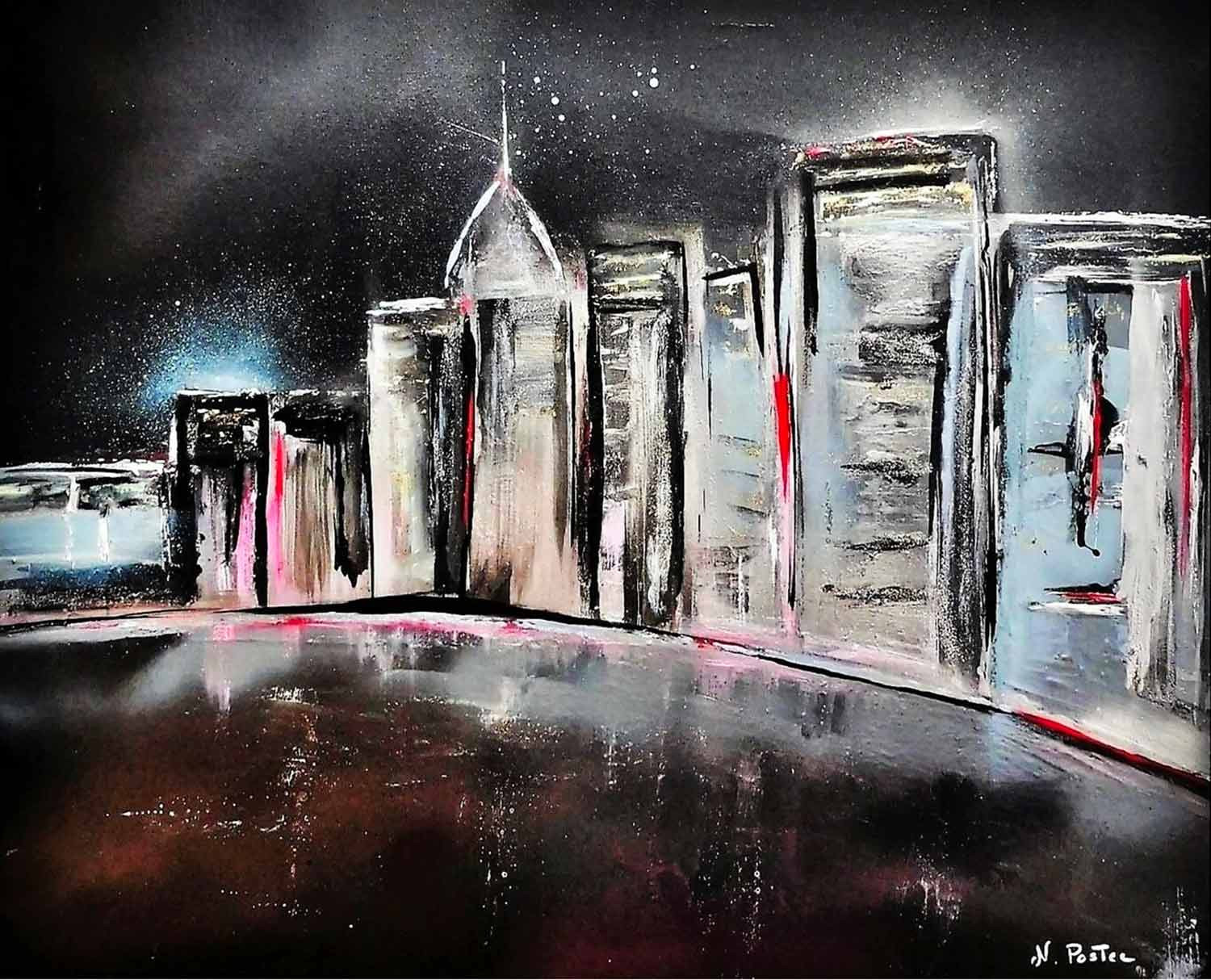 Nicolas Postec, New York la nuit, painting - Artalistic online contemporary art buying and selling gallery