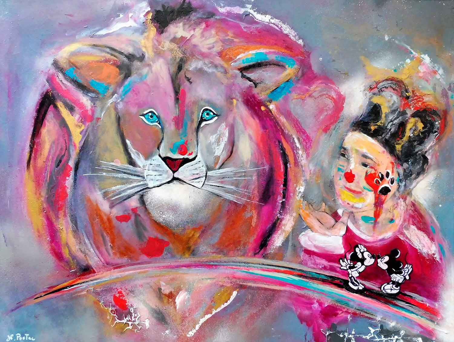 Nicolas Postec, Lion Queen, painting - Artalistic online contemporary art buying and selling gallery