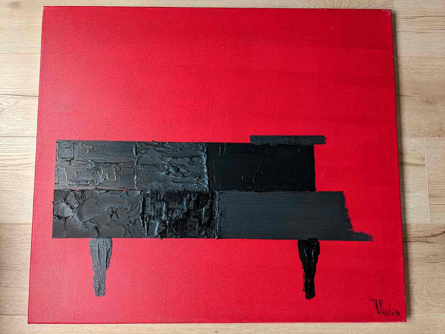 Jérôme Rudin, Le piano noir sur fond rouge, painting - Artalistic online contemporary art buying and selling gallery