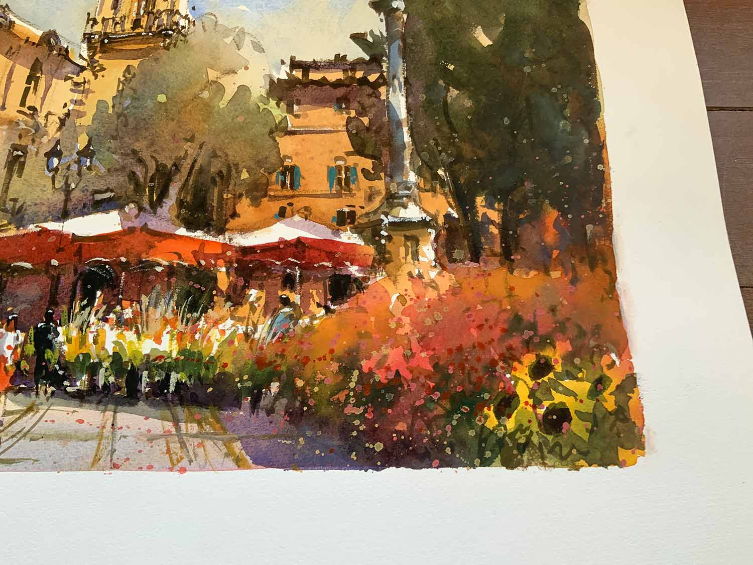 Pascal Maucourant, La place de la mairie, watercolor - Artalistic online contemporary art buying and selling gallery
