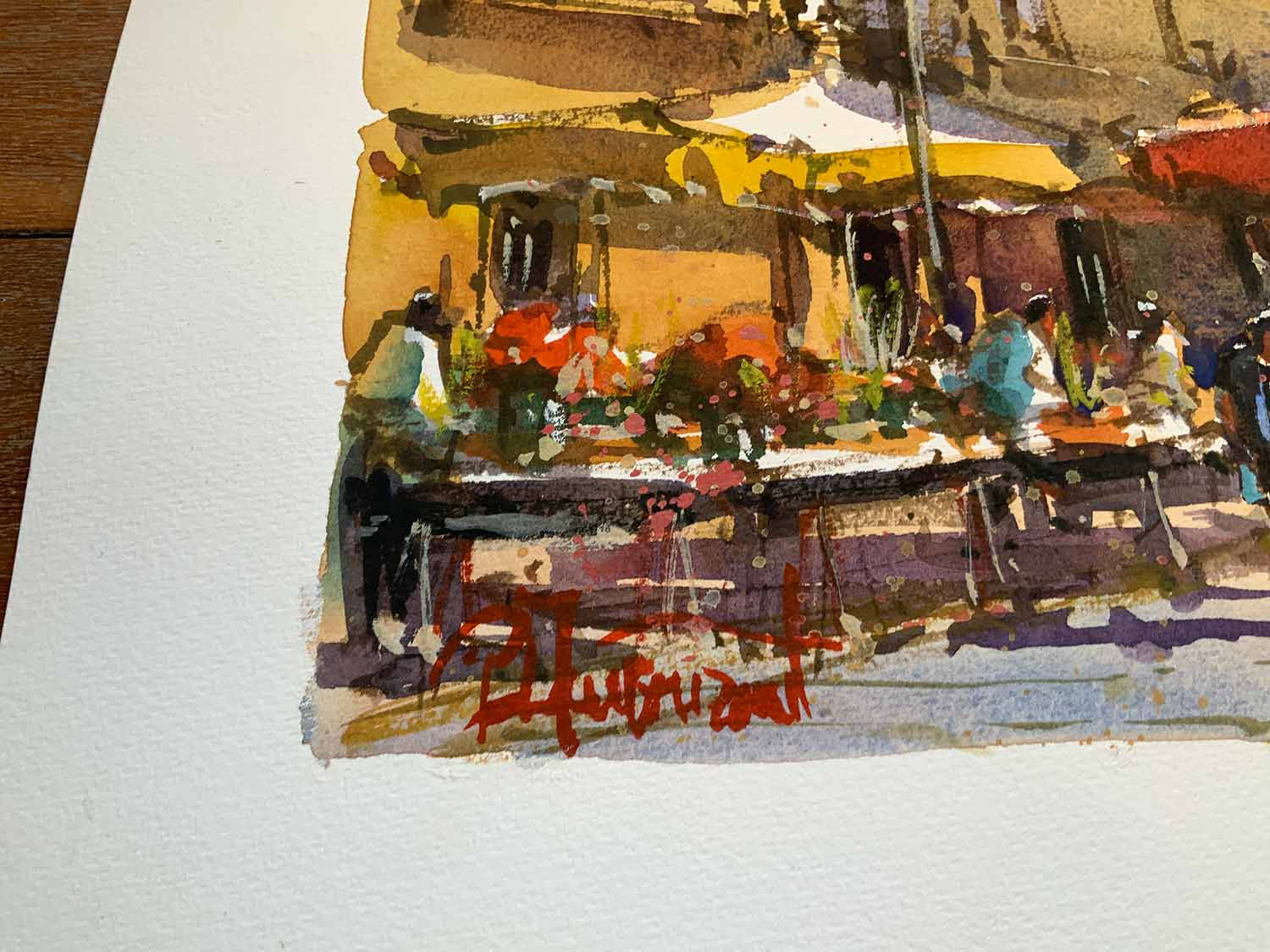 Pascal Maucourant, La place de la mairie, watercolor - Artalistic online contemporary art buying and selling gallery