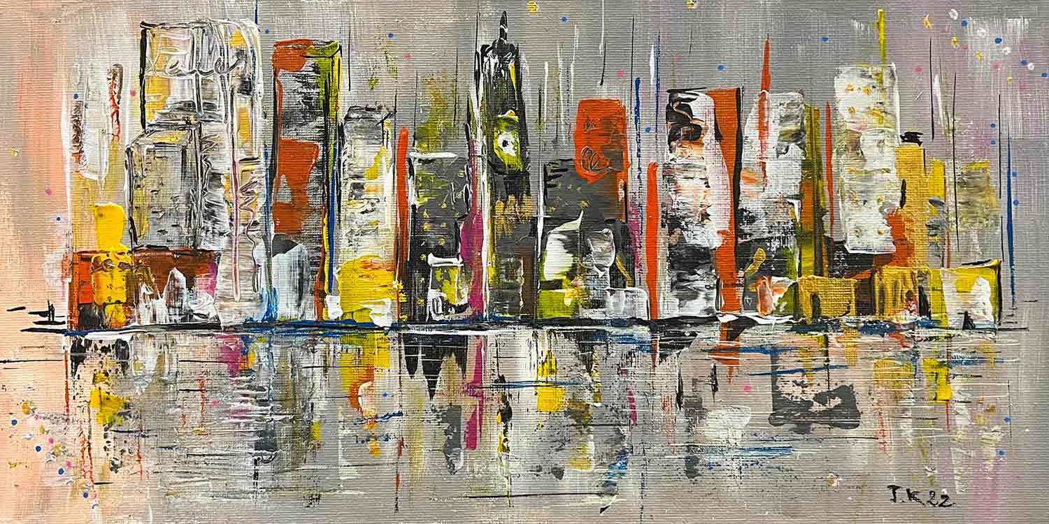 Jocelyne Kyriacou, jeu de couleurs sur la ville, painting - Artalistic online contemporary art buying and selling gallery