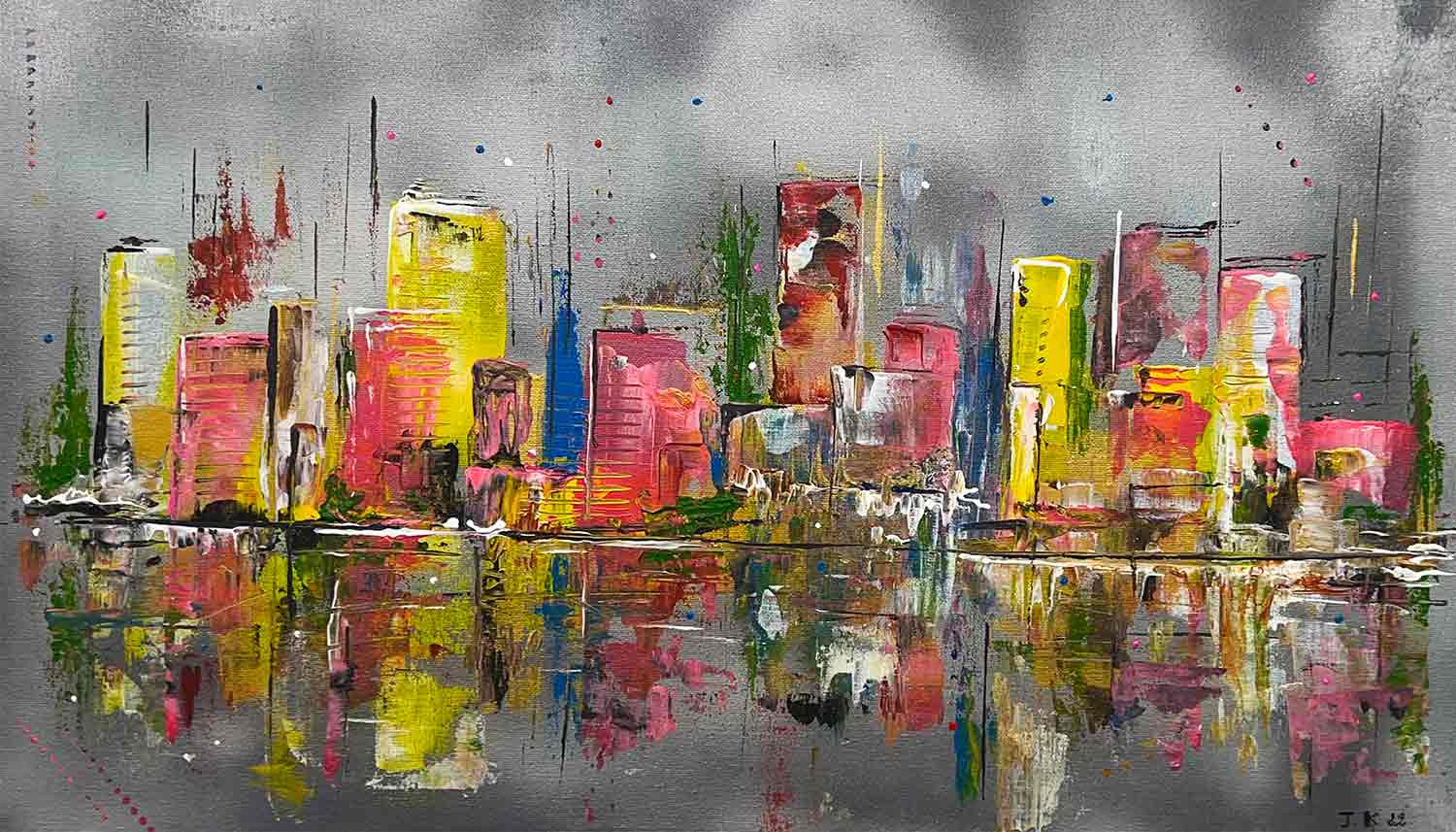 Jocelyne Kyriacou, Reflets sombres sur la ville, painting - Artalistic online contemporary art buying and selling gallery