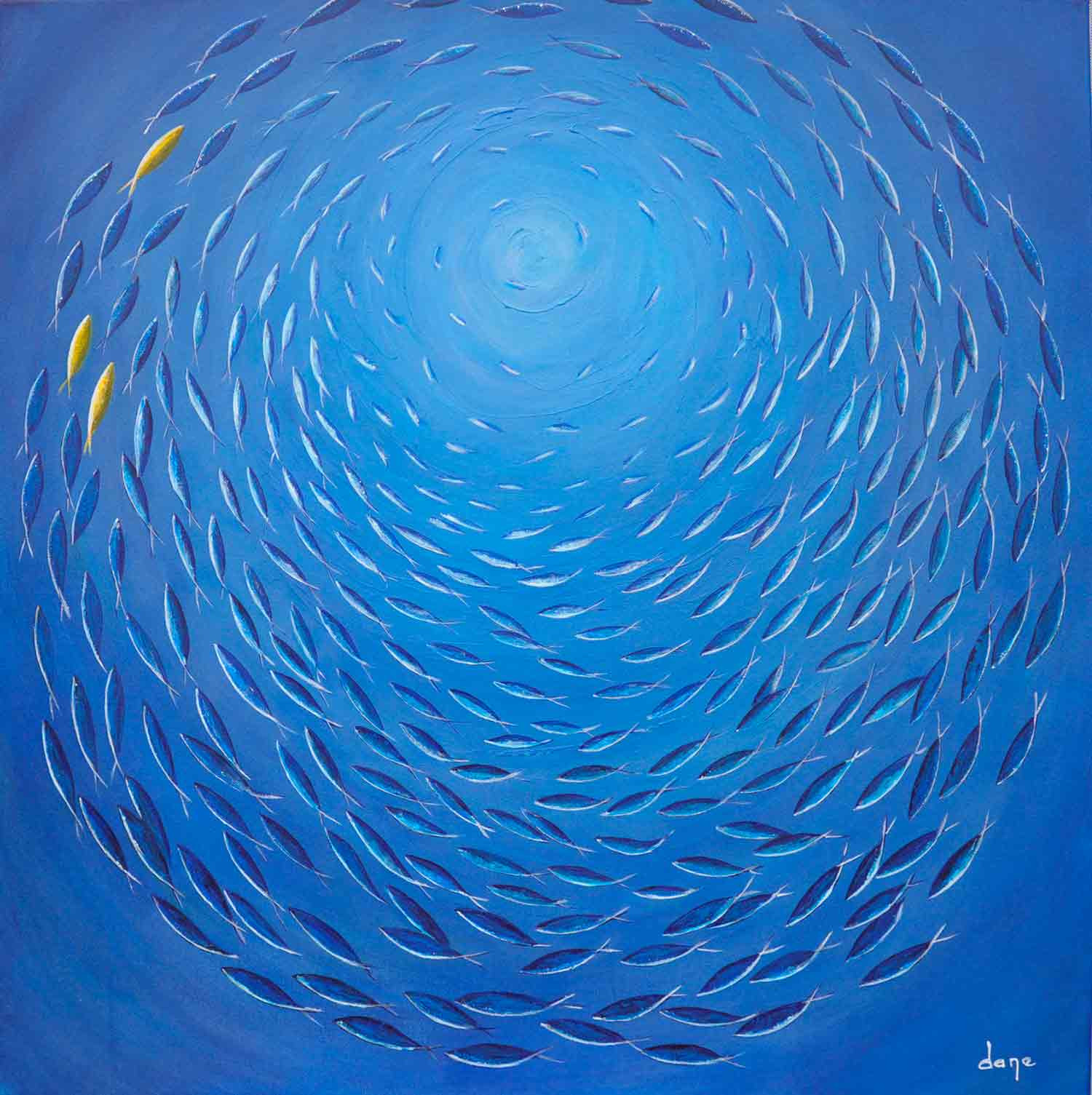 Dany Soyer, Les 3 petits poissons jaunes, painting - Artalistic online contemporary art buying and selling gallery