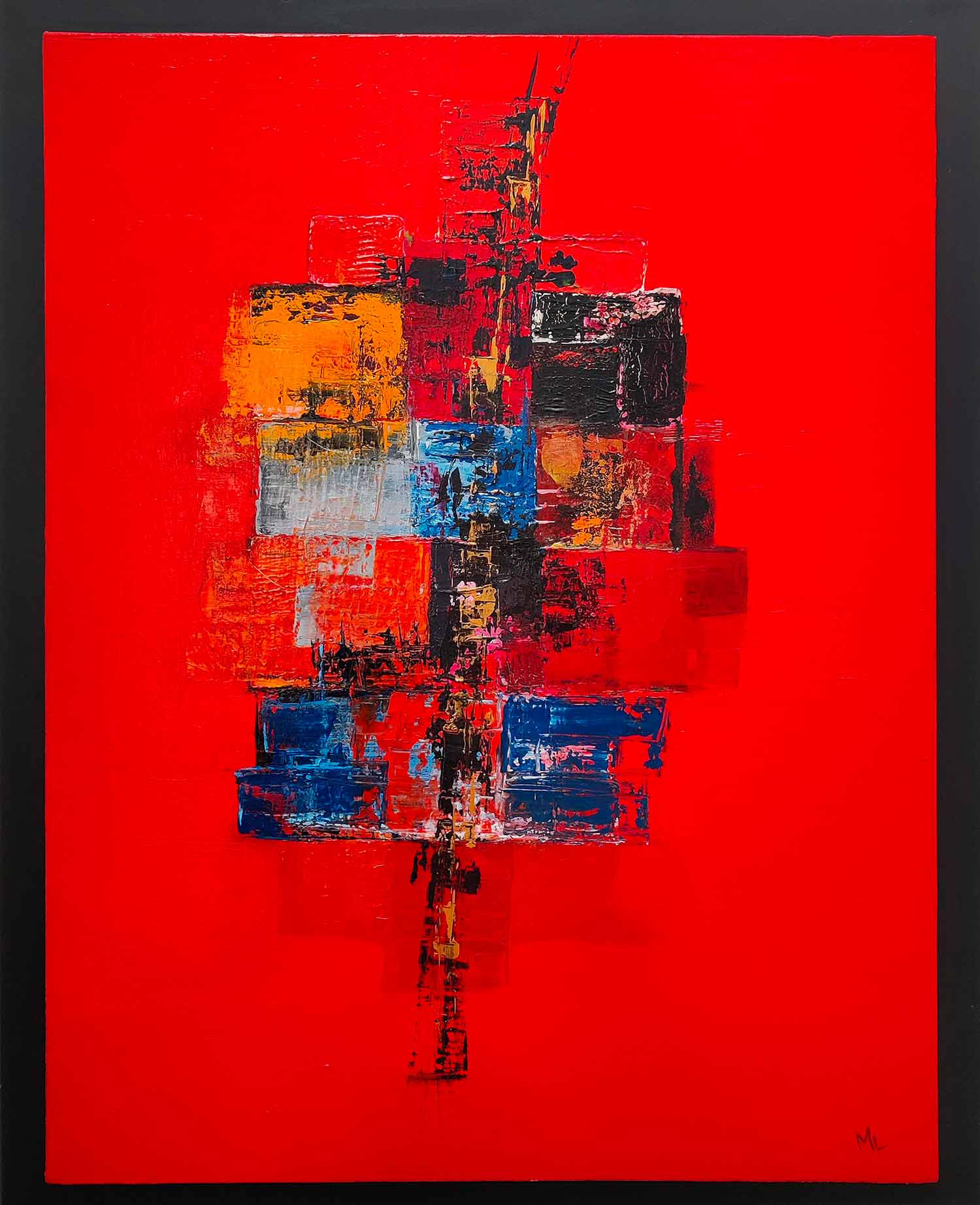 Marie Line Robert, Carrés sur rouge, painting - Artalistic online contemporary art buying and selling gallery