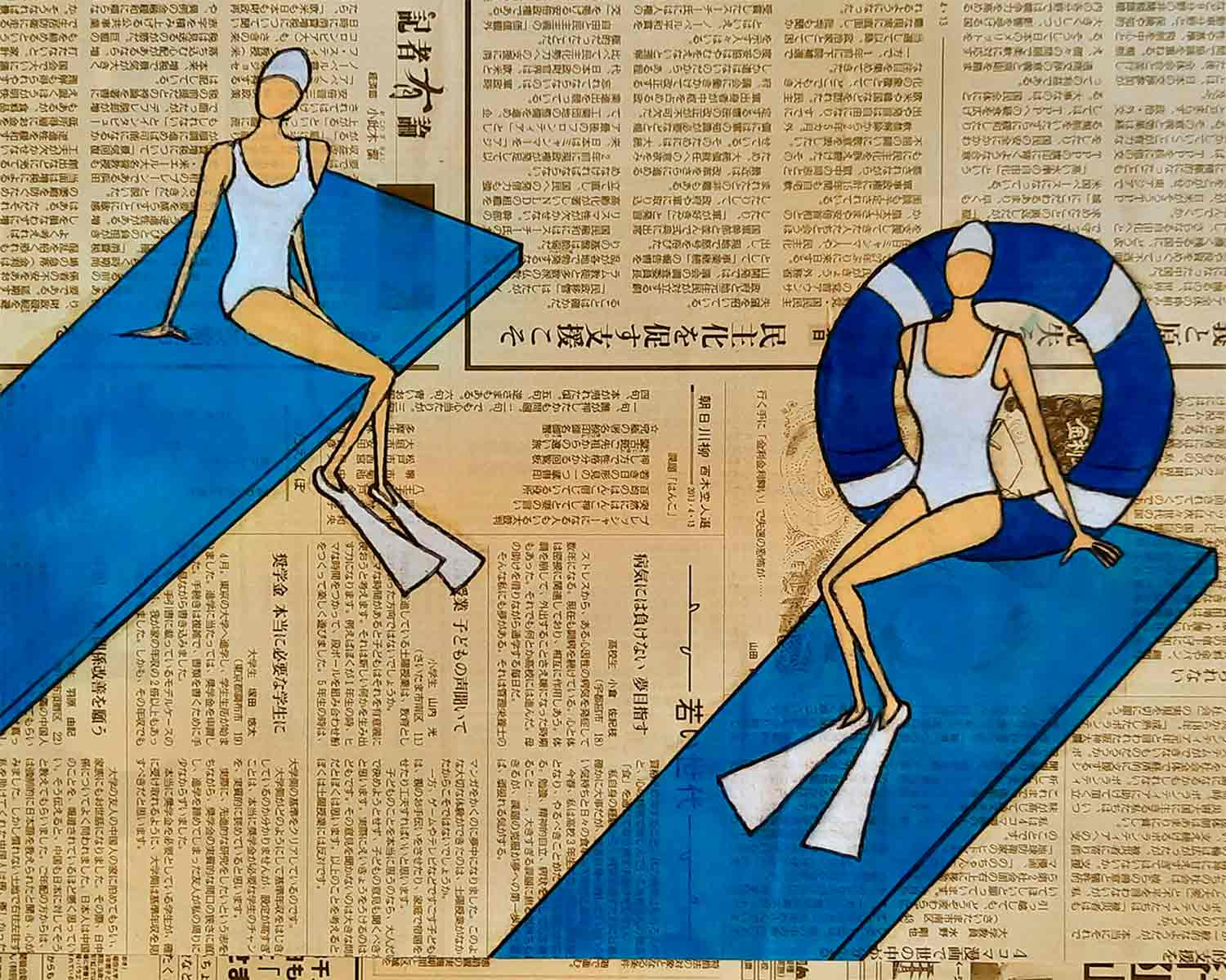 Fred Radenen, Plongeoirs bleus, painting - Artalistic online contemporary art buying and selling gallery