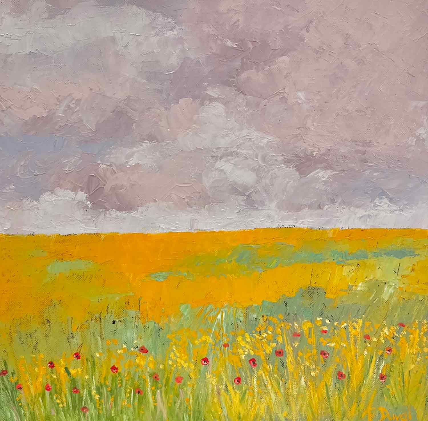 Florence Duval, Champ de lin et coquelicots, painting - Artalistic online contemporary art buying and selling gallery