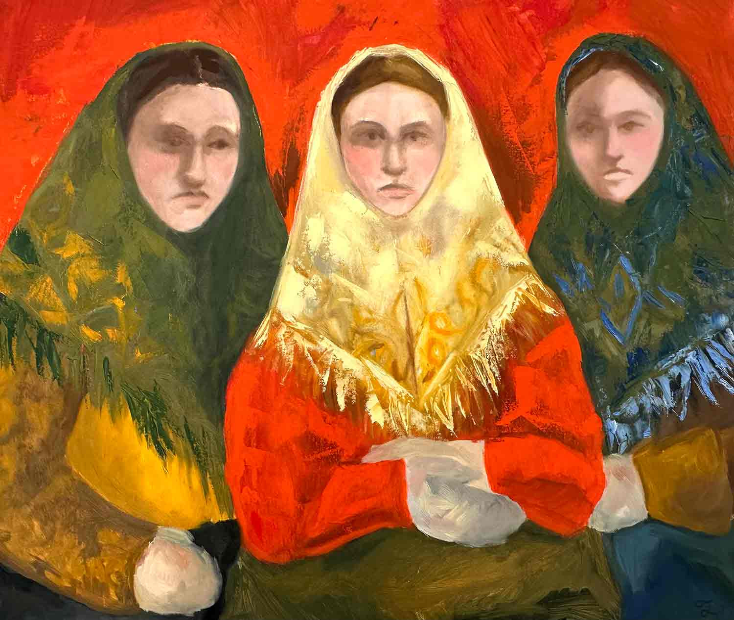 Lulianiia Le Borgne, trois filles, painting - Artalistic online contemporary art buying and selling gallery