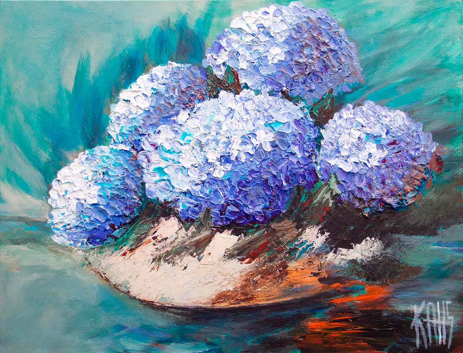 Michele Kaus, Les hortensias, painting - Artalistic online contemporary art buying and selling gallery