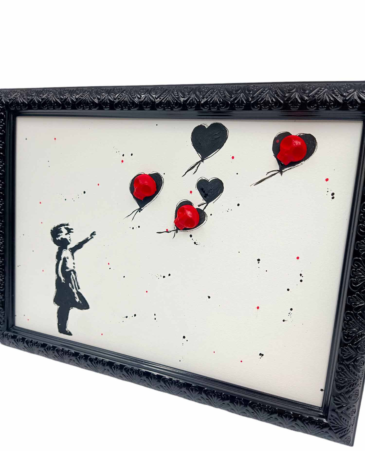 VL, Banksy skull ballon coeur, painting - Artalistic online contemporary art buying and selling gallery