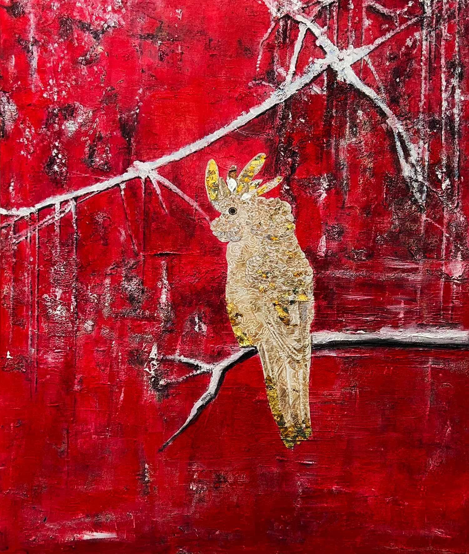 Marie-Laure Hamard, Un perroquet sous la neige, painting - Artalistic online contemporary art buying and selling gallery