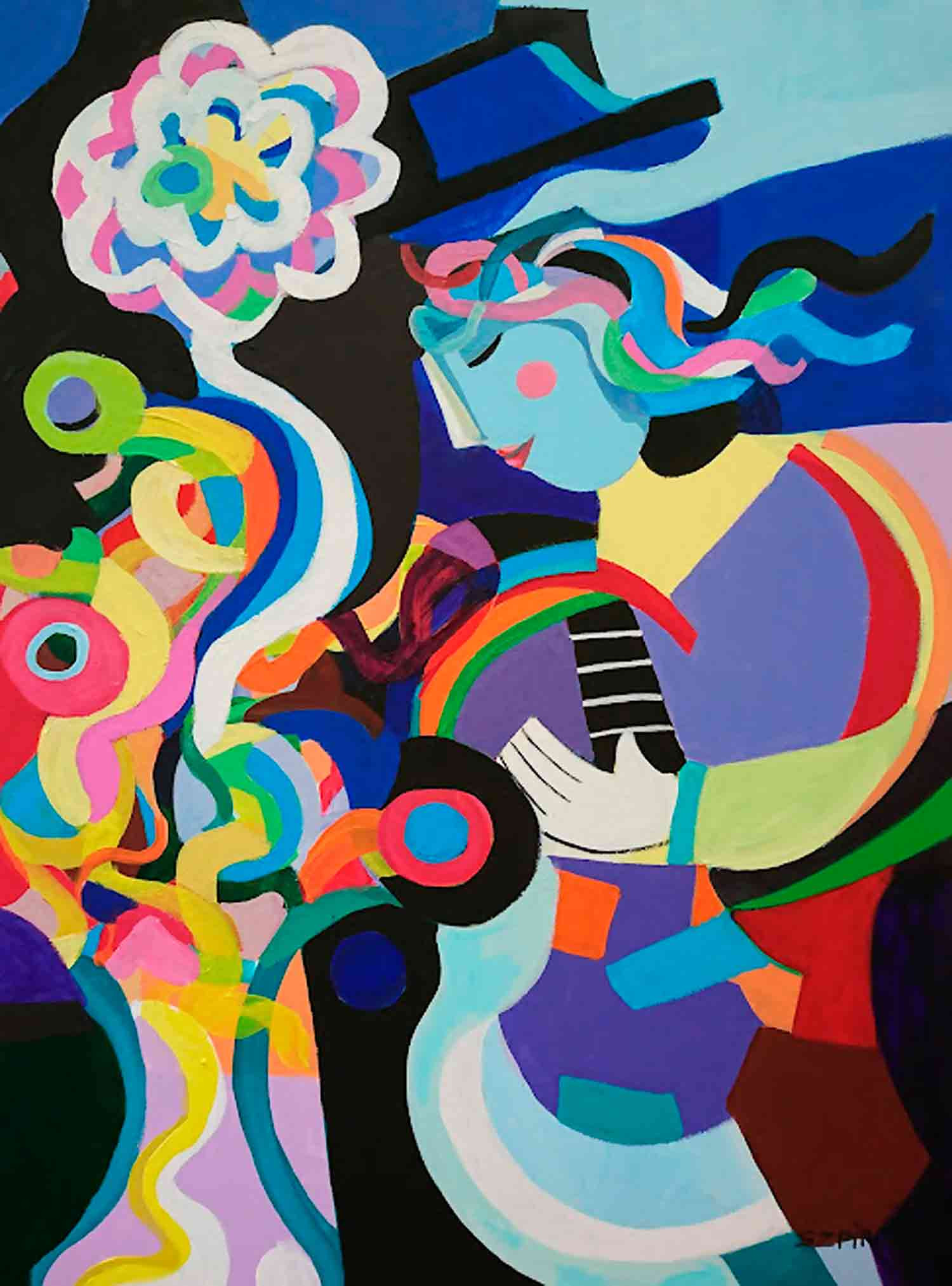 Brigitte Szpiro, Un air de guitare, painting - Artalistic online contemporary art buying and selling gallery