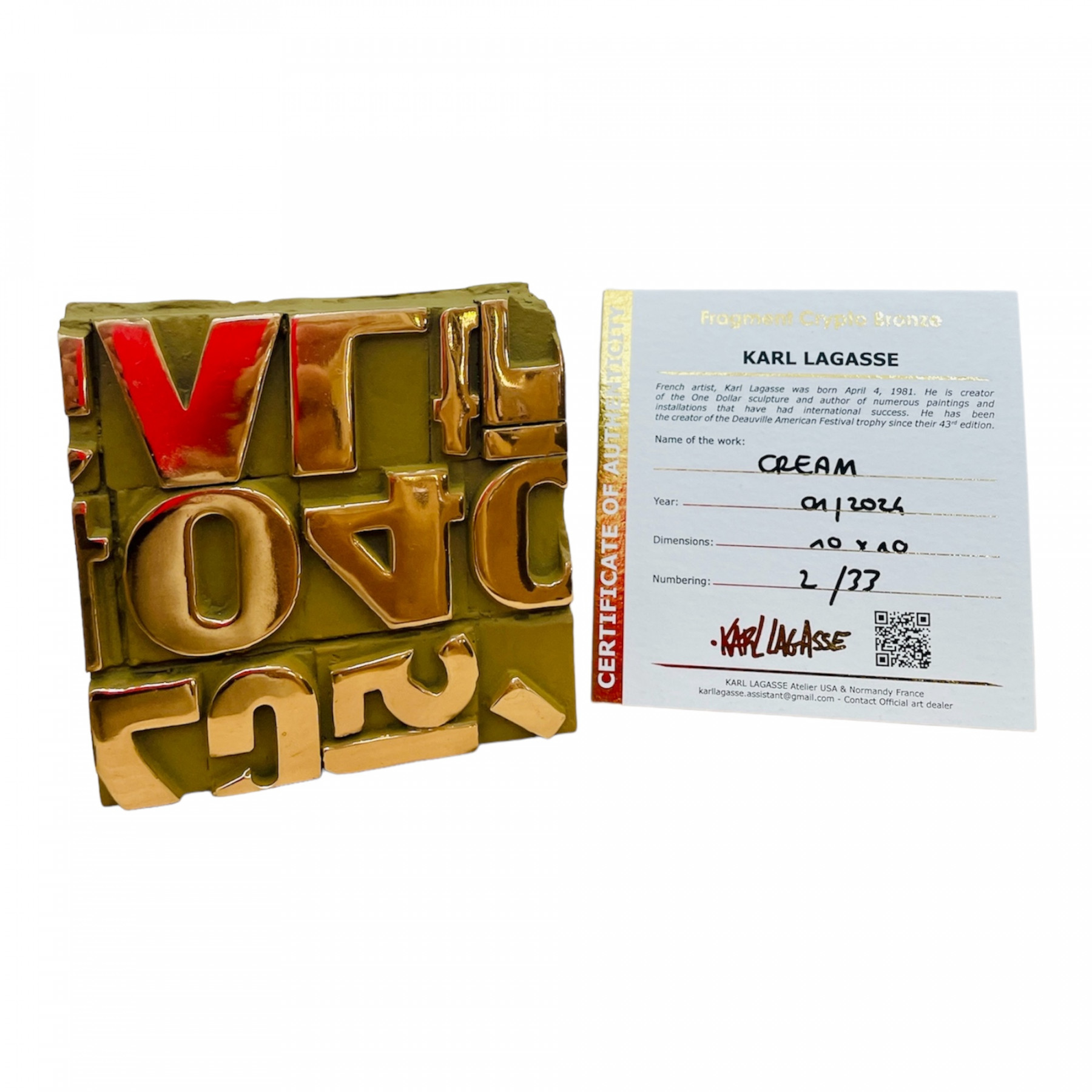 Karl Lagasse, Fragment cryptogramme, sculpture - Artalistic online contemporary art buying and selling gallery