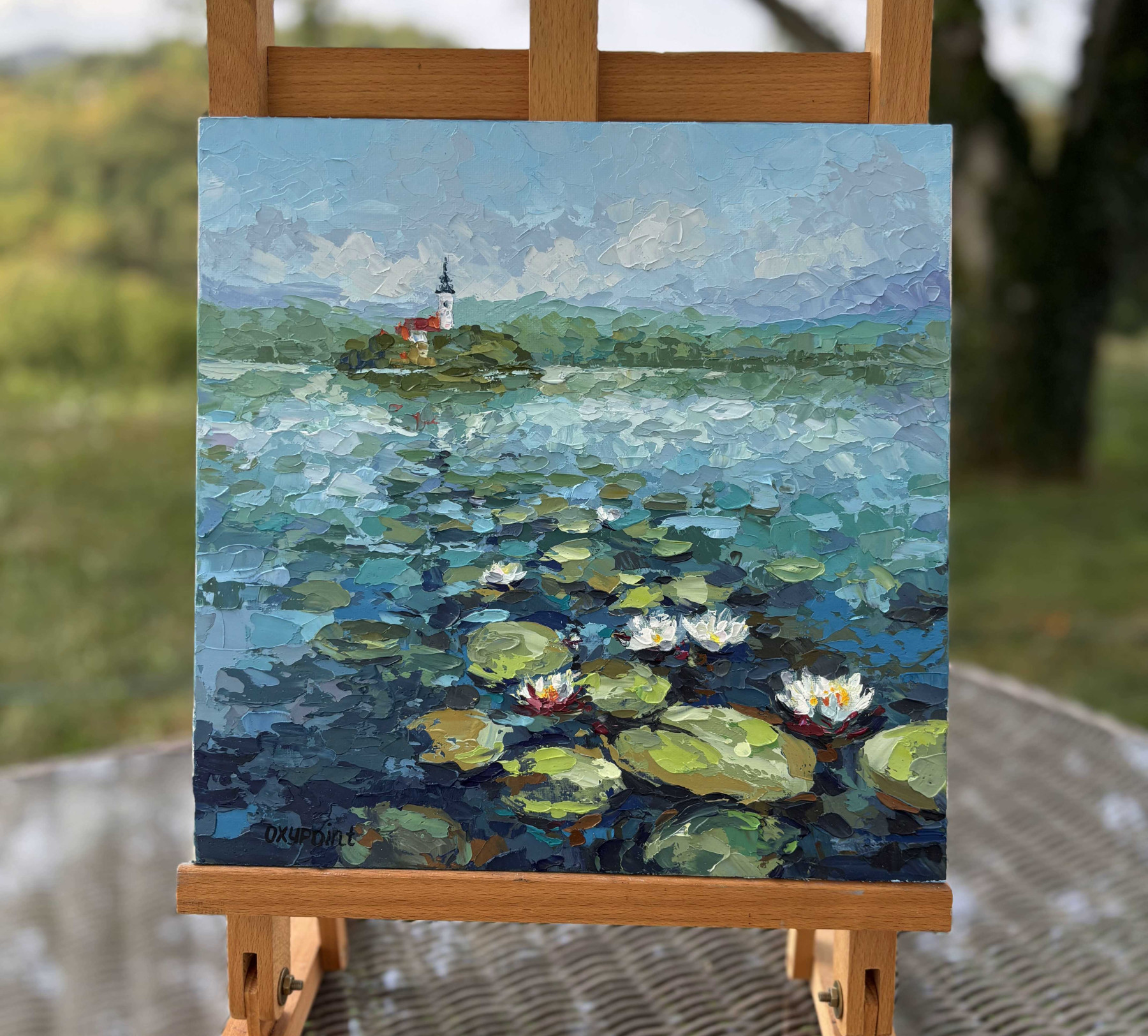 Oxypoint, Water lilies on Lake Bled, painting - Artalistic online contemporary art buying and selling gallery