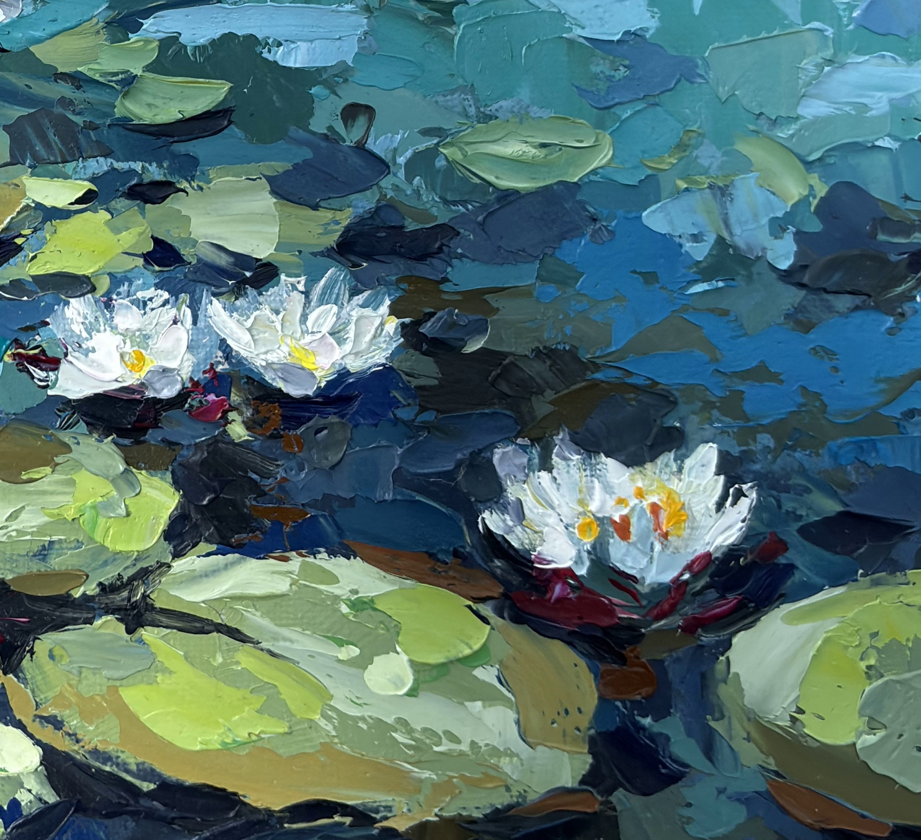 Oxypoint, Water lilies on Lake Bled, painting - Artalistic online contemporary art buying and selling gallery