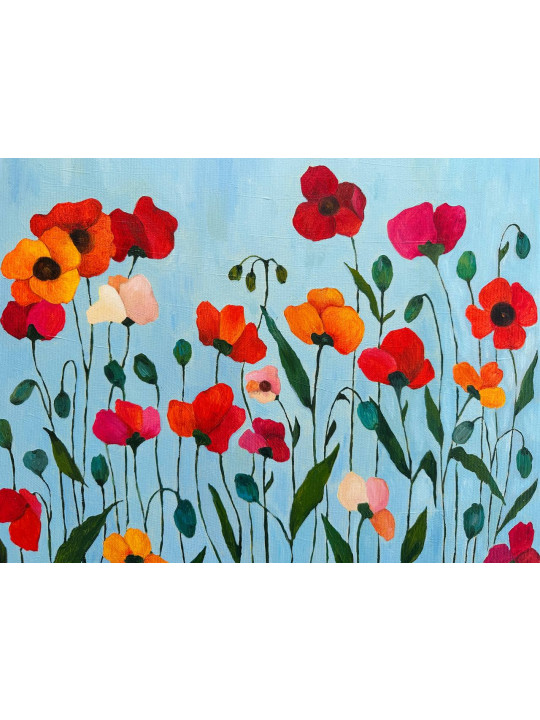 Poppies on Blue