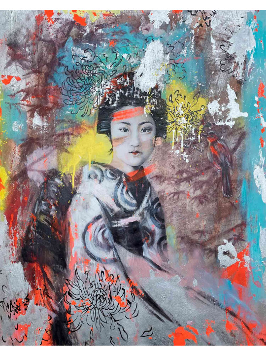 Young Geisha with bird