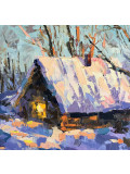 Oxypoint, Winter evening in the village, painting - Artalistic online contemporary art buying and selling gallery